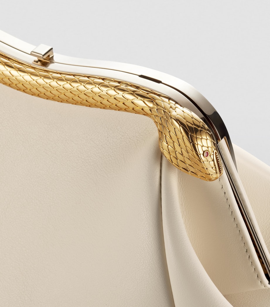 Bvlgari Medium Leather Serpentine Clutch Bag White Image 7