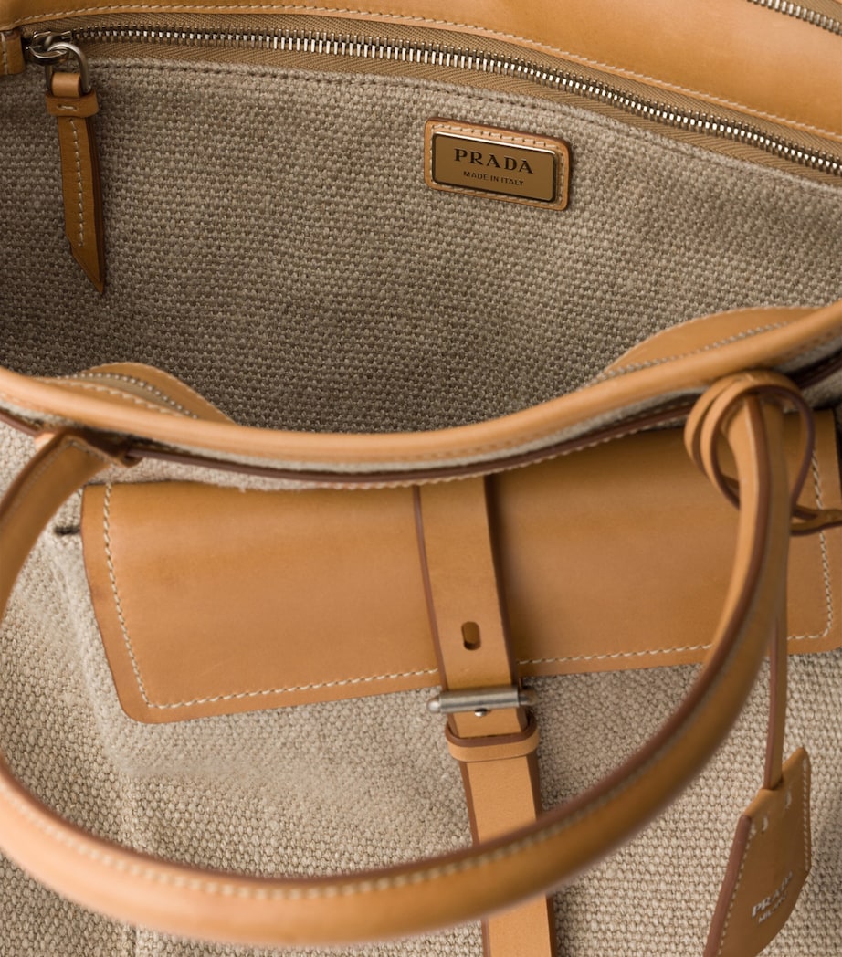 Prada Linen-Leather Route Tote Bag Neutral Image 7