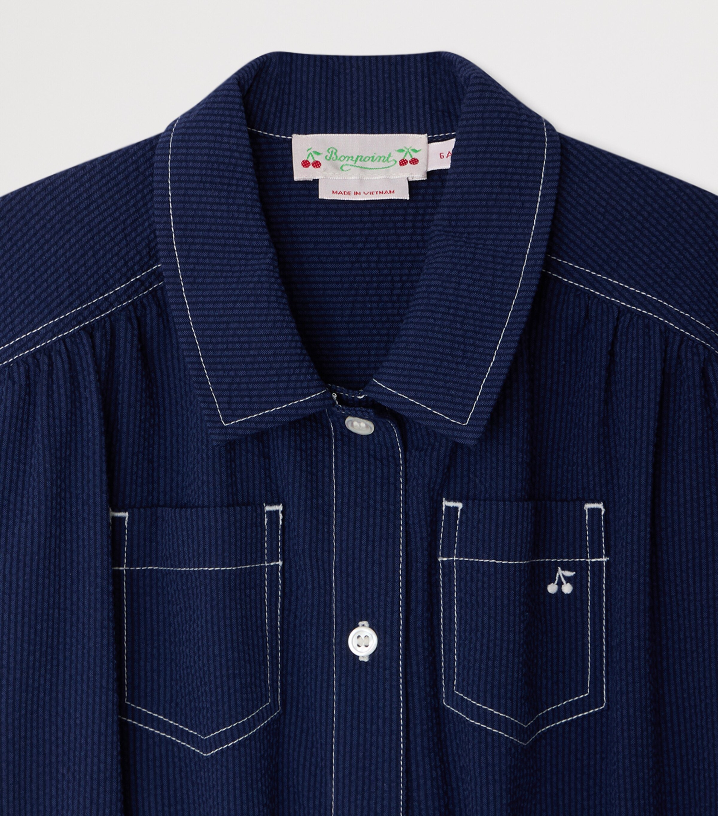 Bonpoint Cotton Seersucker Jumpsuit (10-14 Years) Ra Indigo Image 3