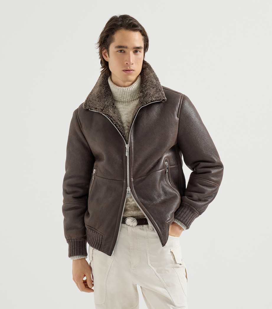 Brunello Cucinelli Mens Shearling Bomber Jacket Image 2
