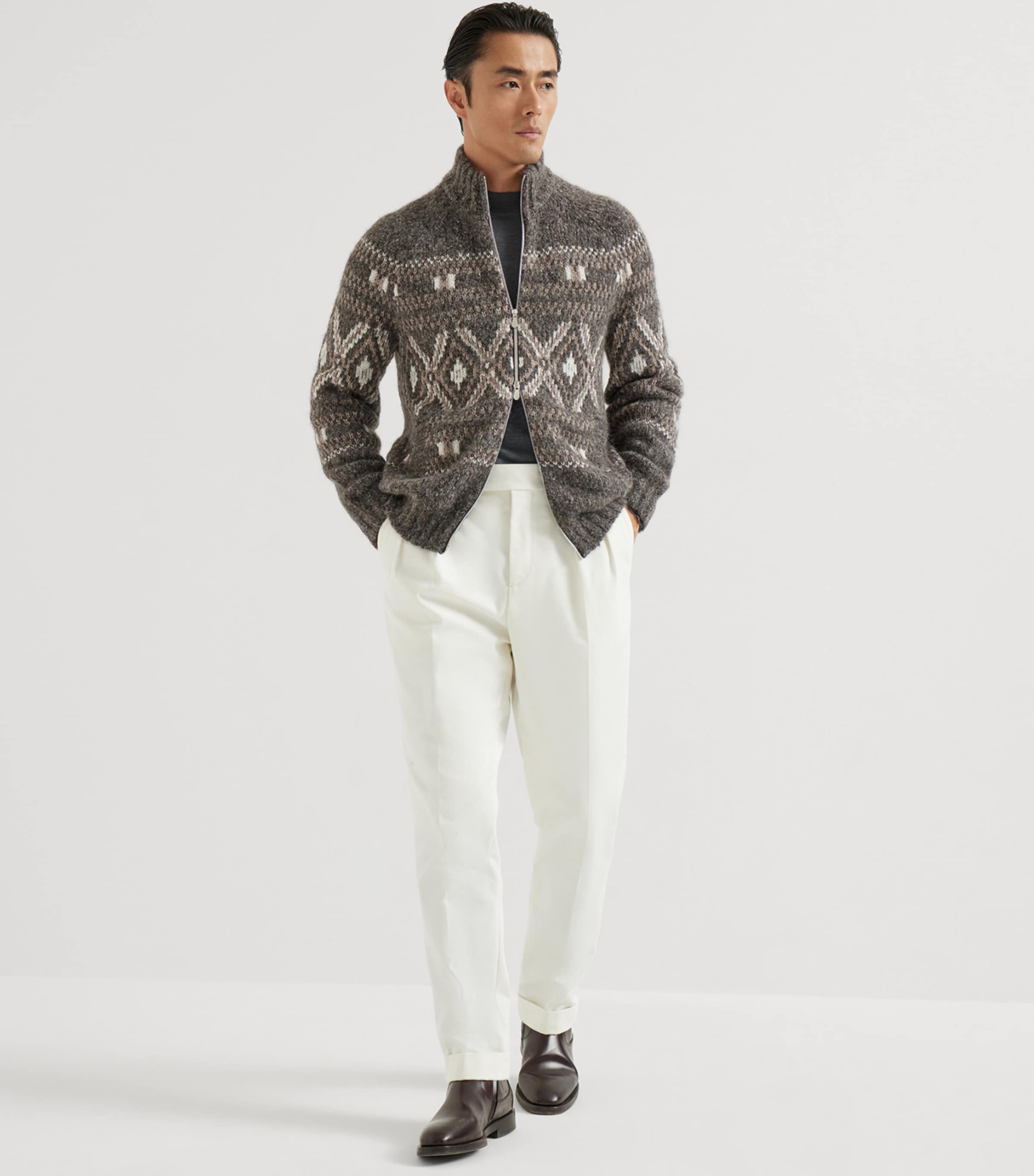 Alpaca-Wool-Cashmere Zipped Cardigan COW07 Image 2