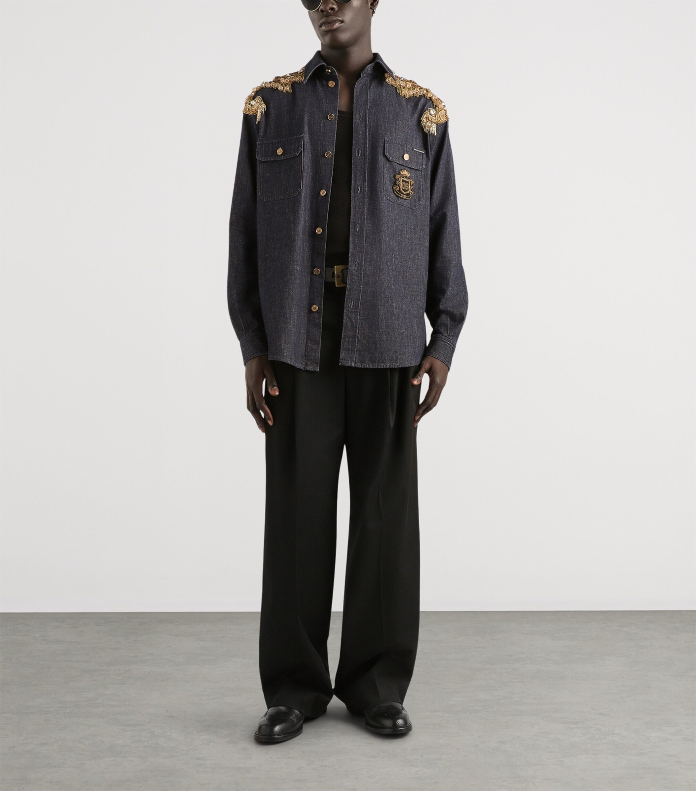 Dolce&Gabbana Mens Denim Embellished Shirt Combined Co Image 2