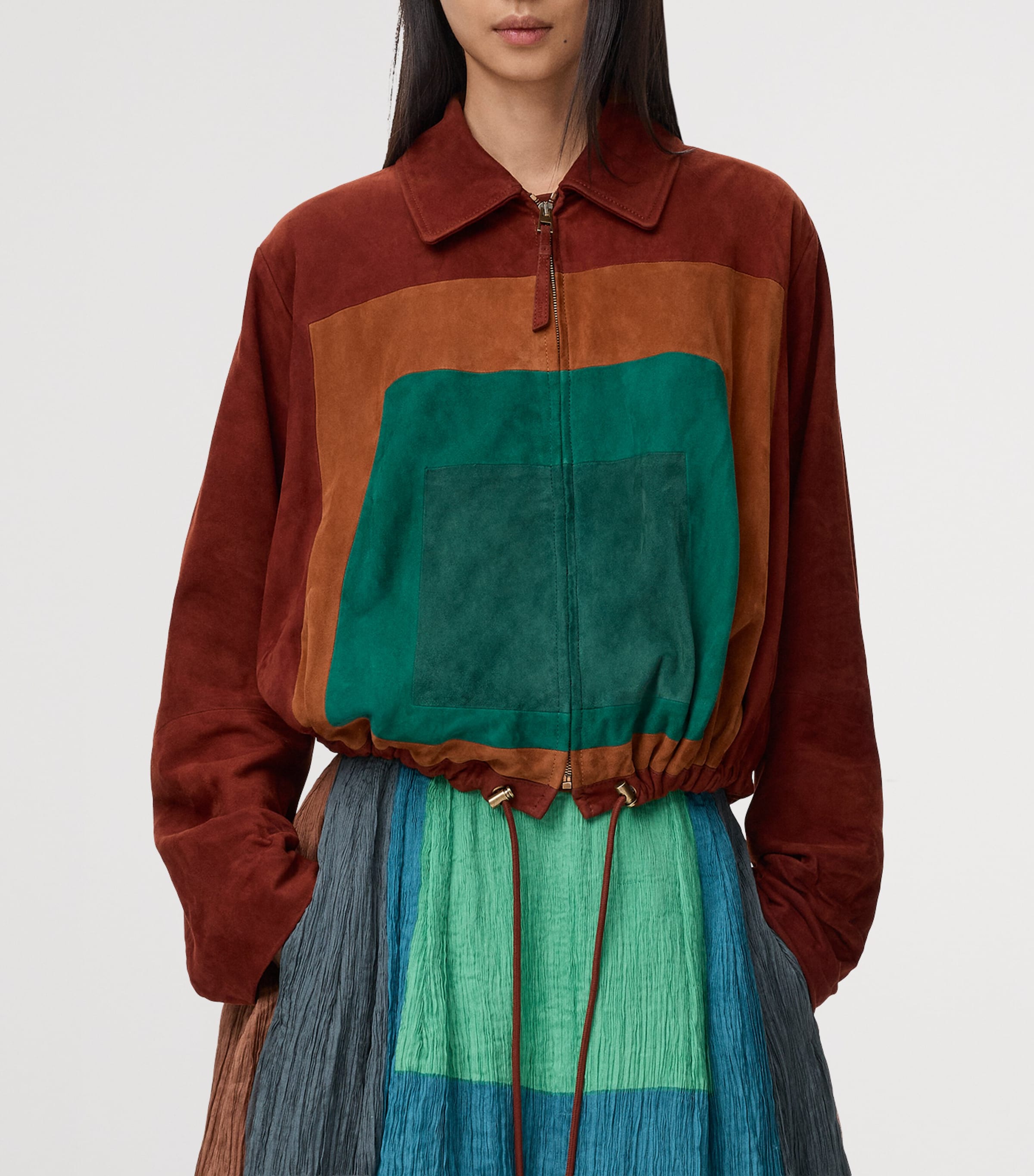 Suede Balloon Shirt Jacket BROWN/DARK GREEN Image 3