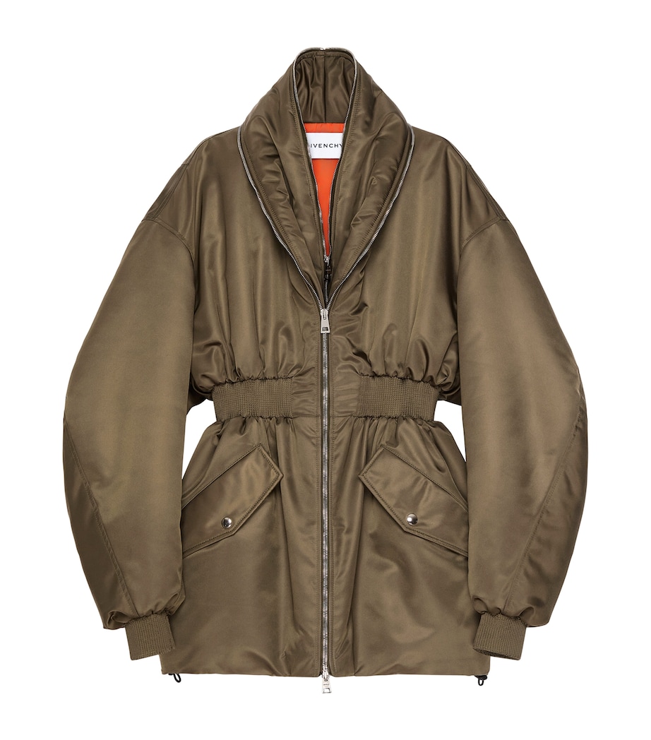 Shawl-Collar Long Bomber Jacket KHAKI Image 1