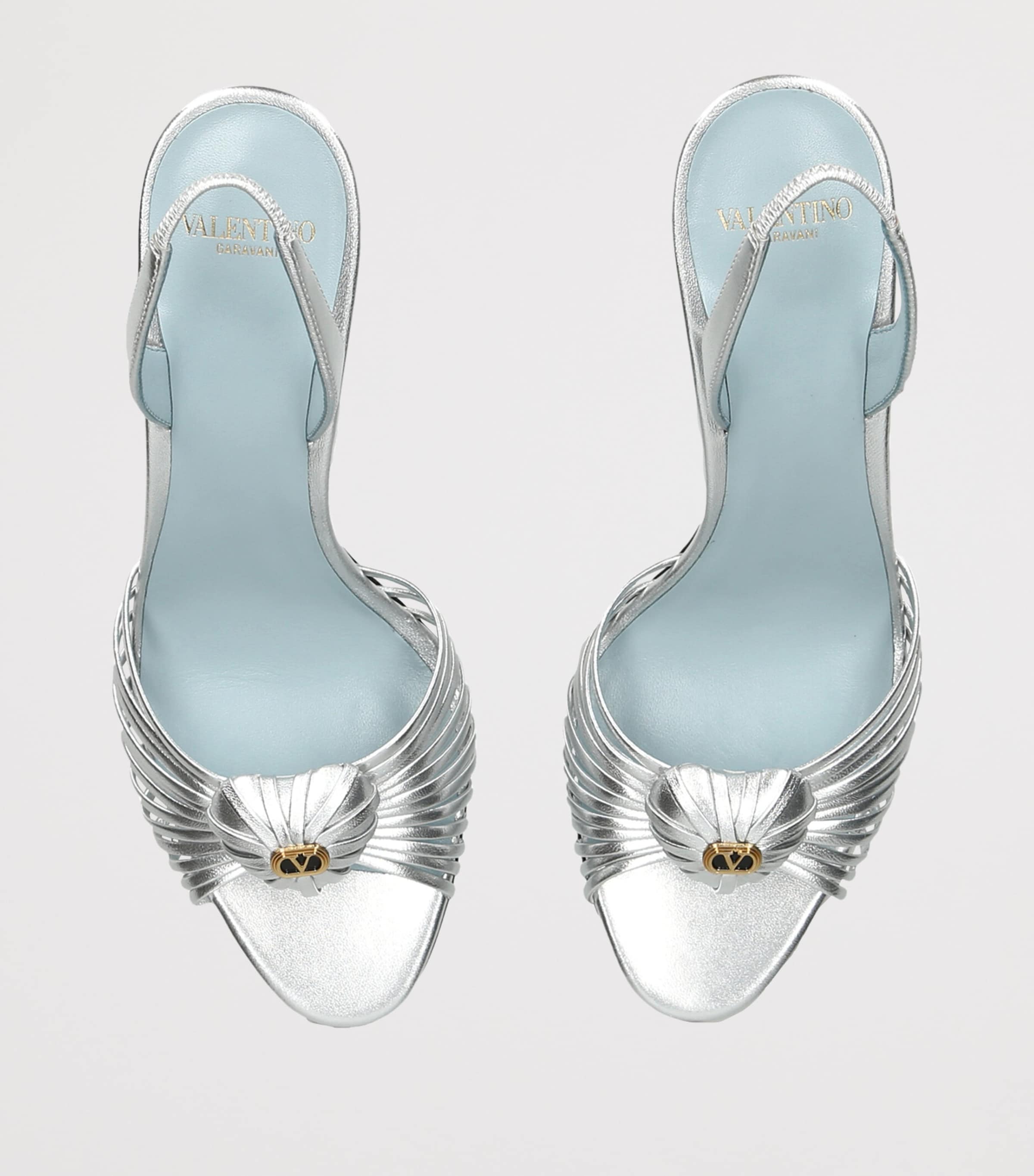 Valentino Garavani Metallic Leather Royal Slingback Heels 85 Silver Image 4