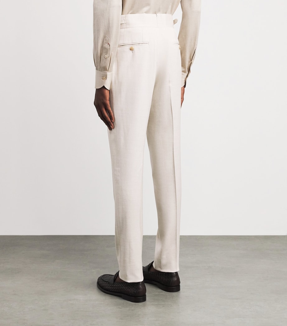 Isaia Mens Wool-Silk-Linen-Blend Straight Tailored Trousers Image 5