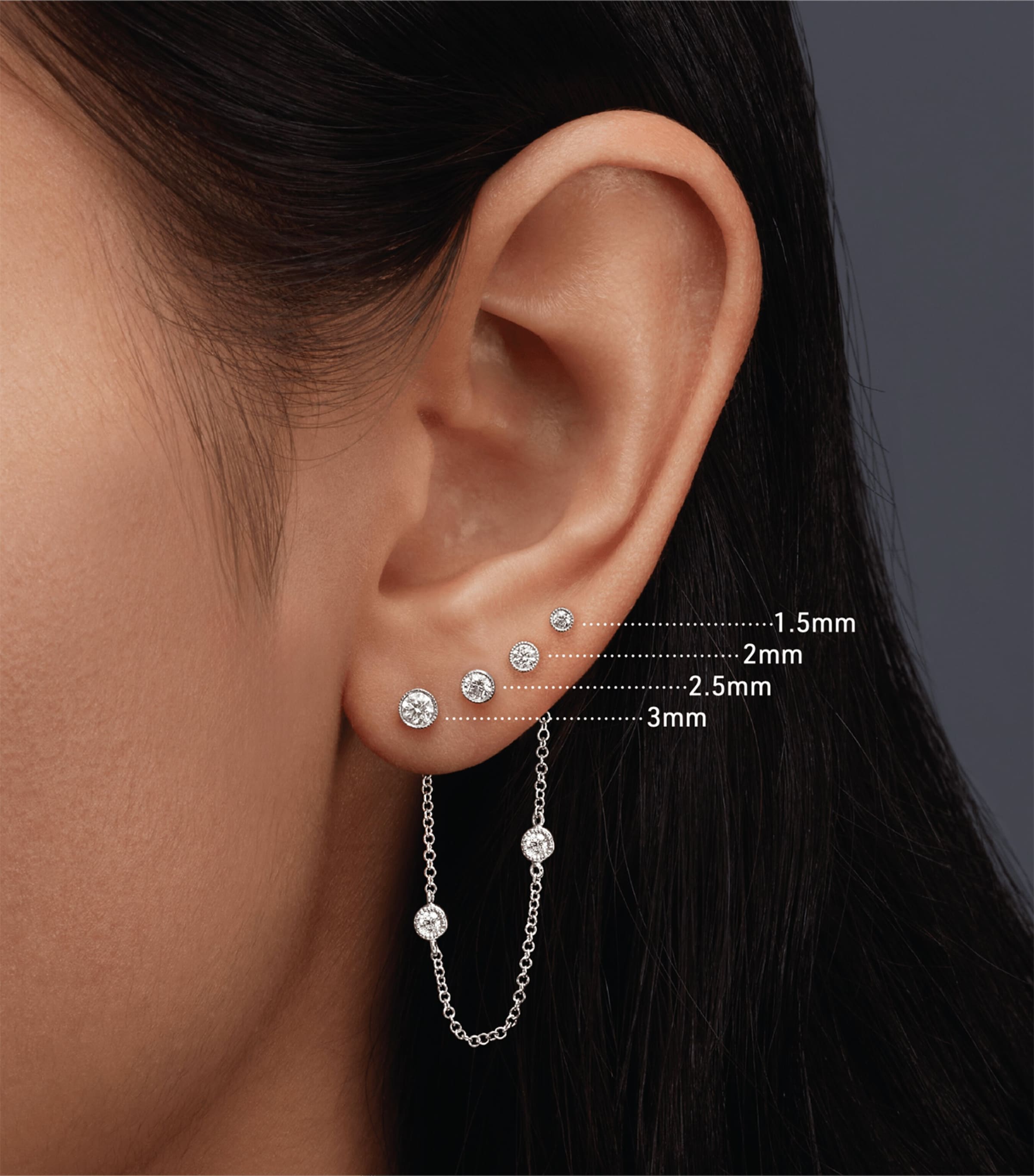 Scalloped Set Diamond Threaded Single Stud Earring (2.5mm) WHITE GOLD Image 2