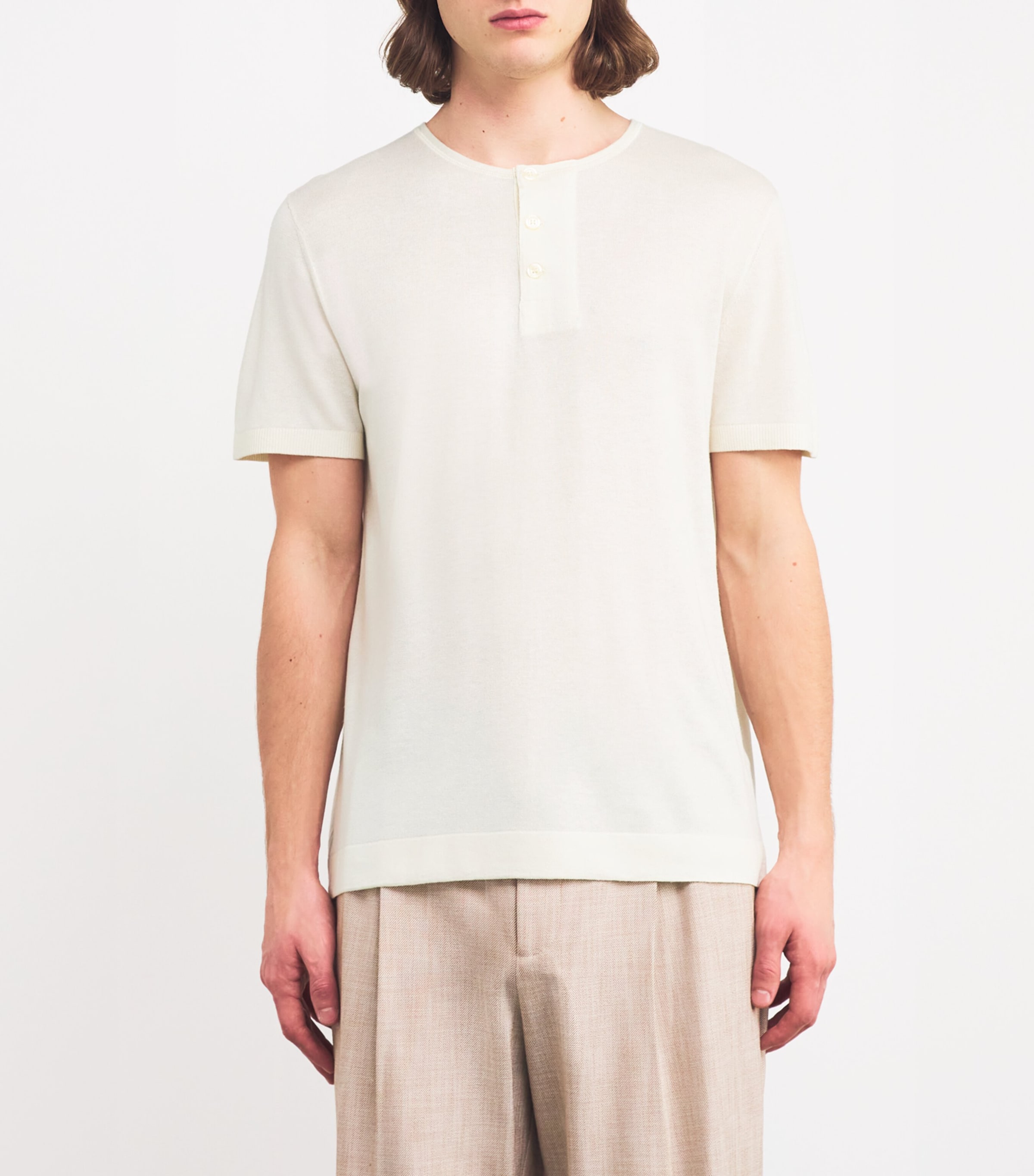 Silk-Linen Hayes Henley Shirt IVORY Image 3