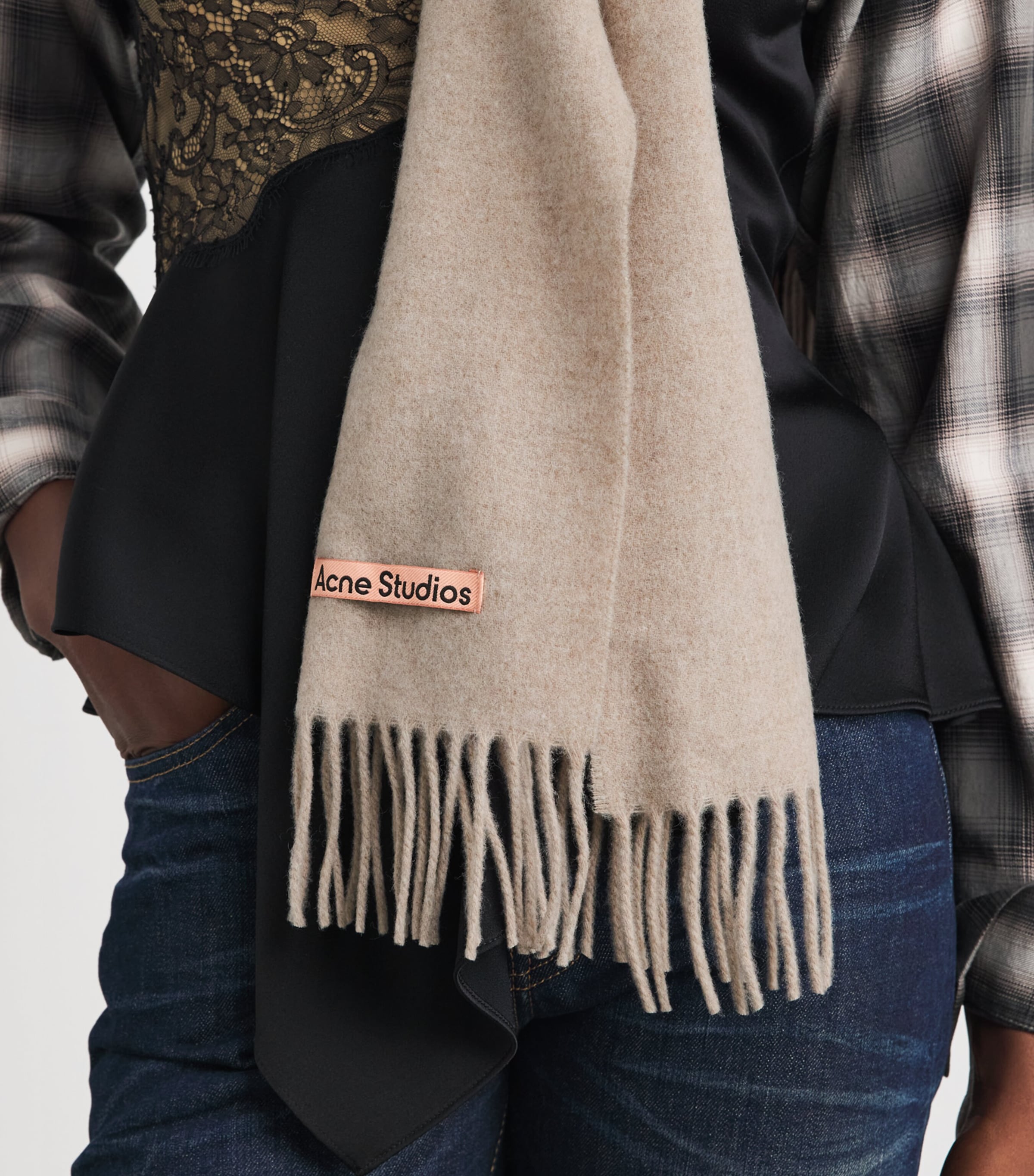 Acne Studios Wool Logo Scarf Oatmeal Melange Image 2