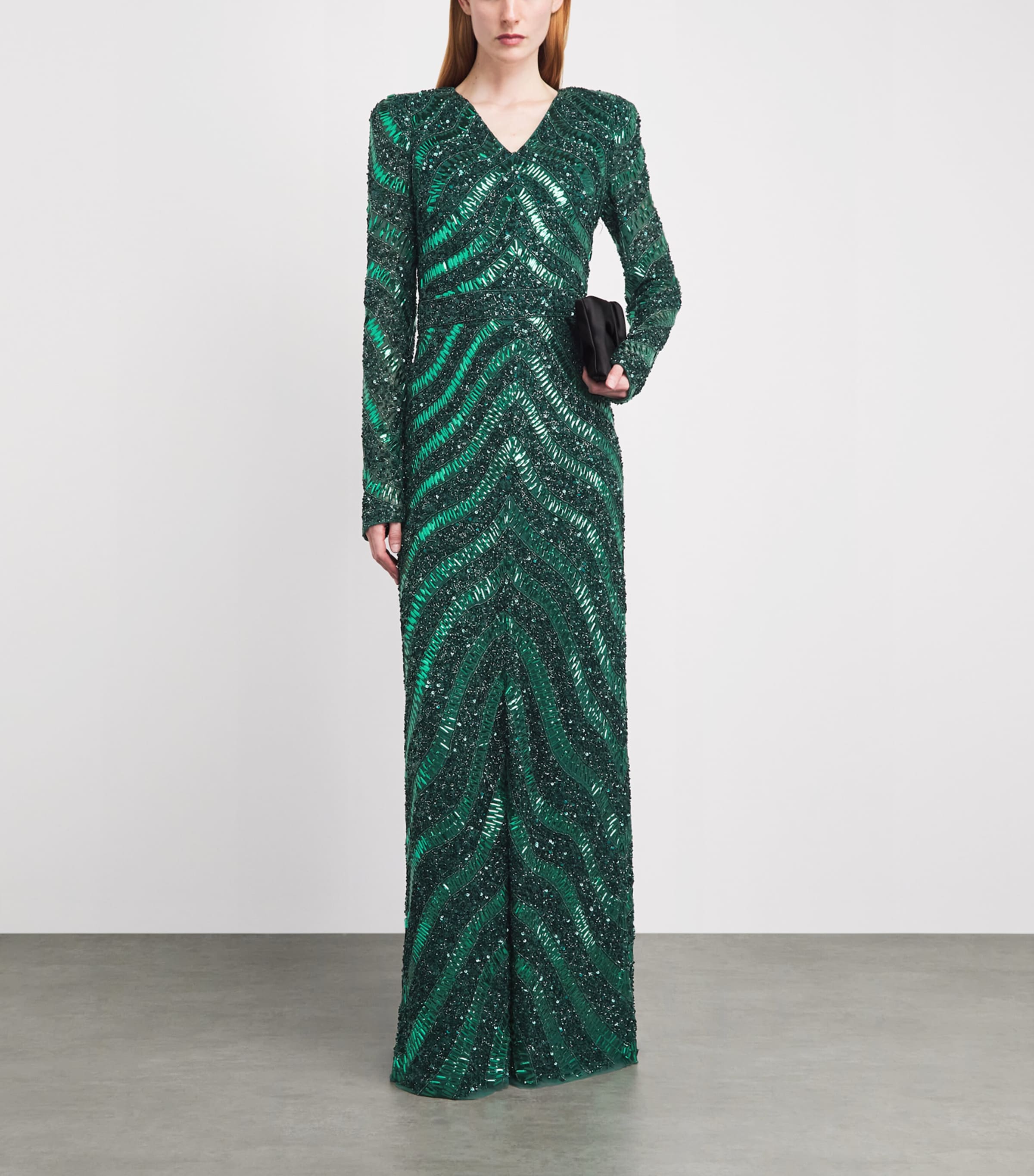Raishma Womens Embellished V-Neck Eliana Gown Emerald Green Image 2