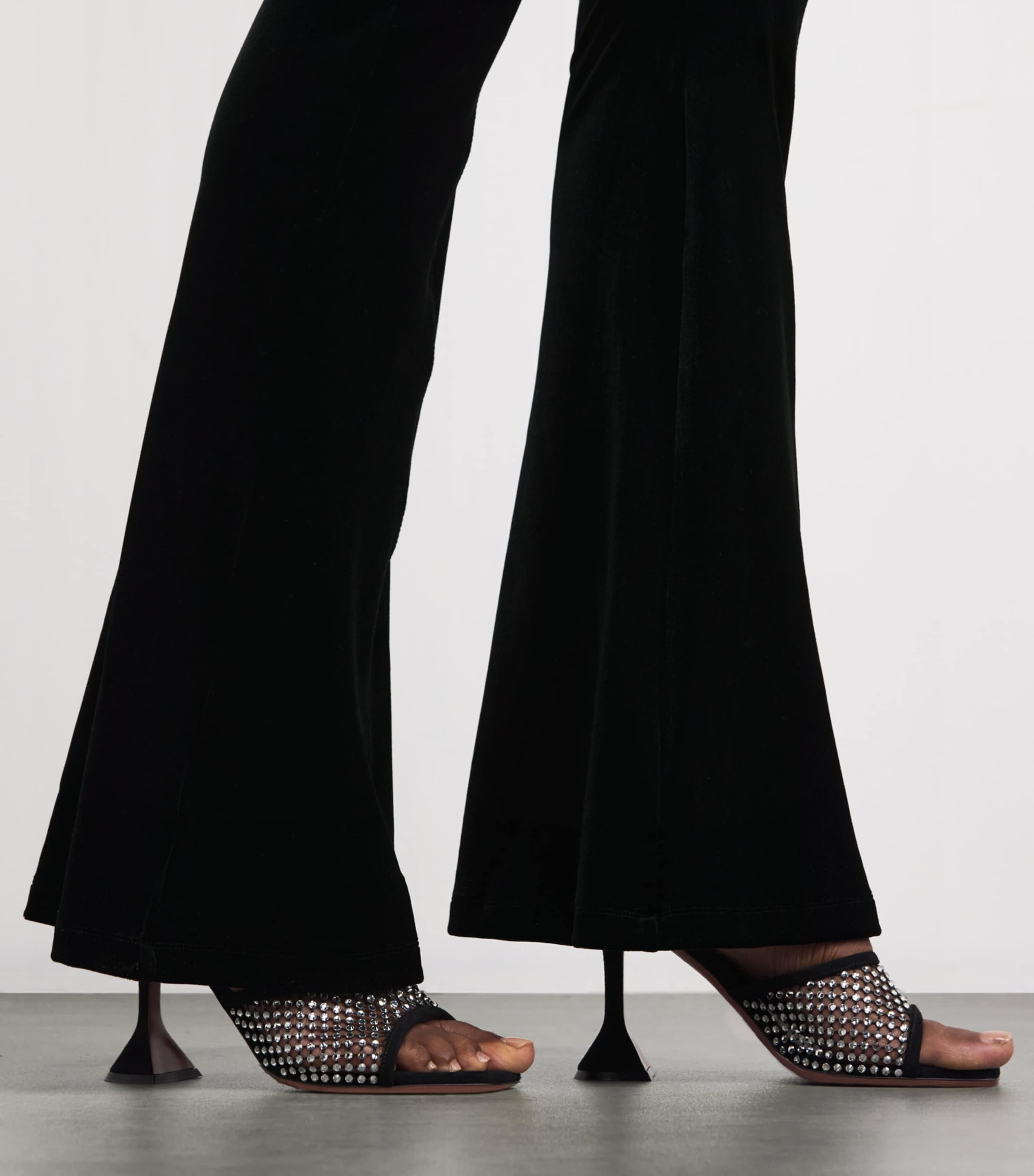 Stretch-Velvet Flared Trousers BLACK Image 6
