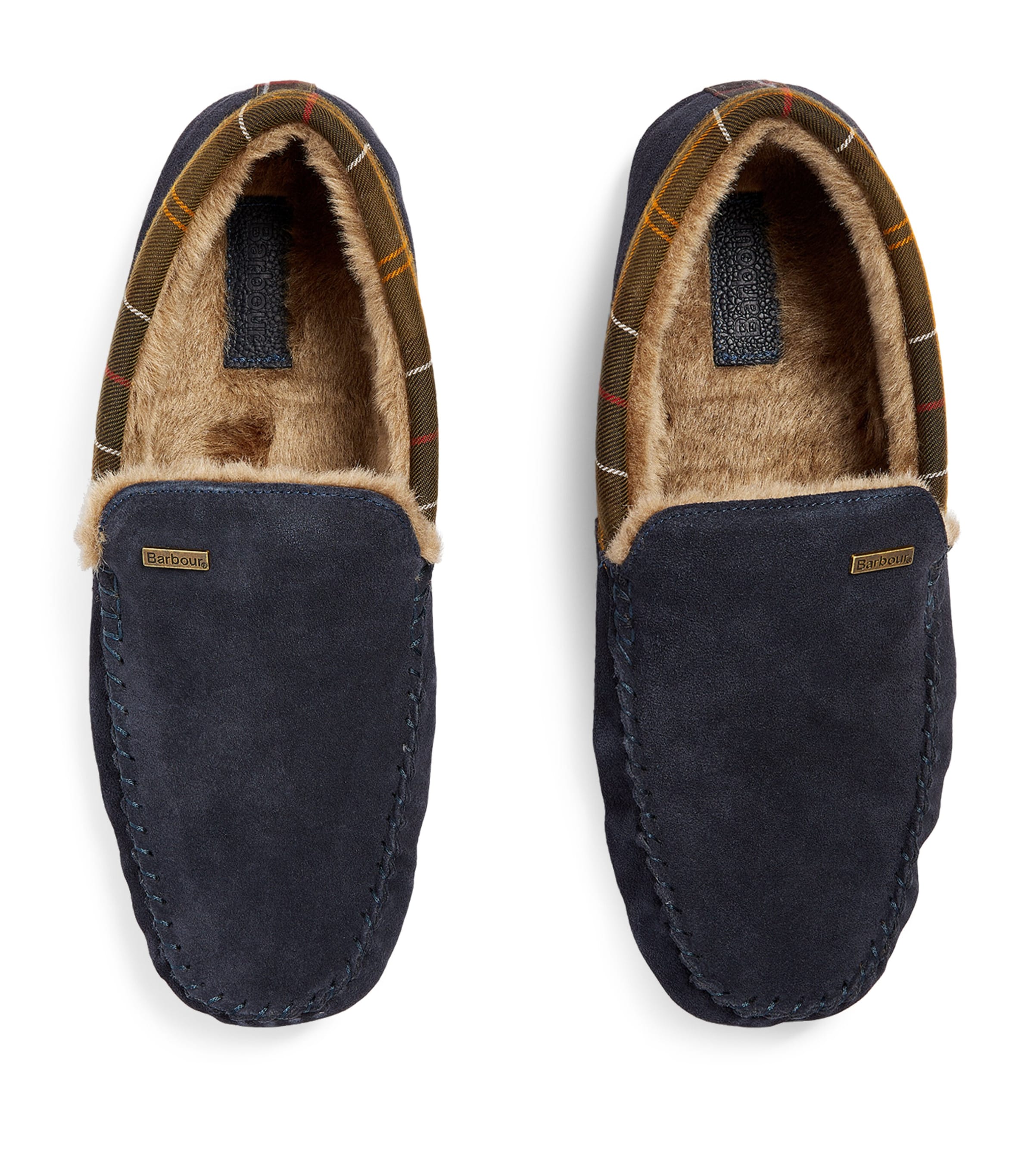 Suede Tartan-Trim Monty Slippers NAVY SUEDE Image 2