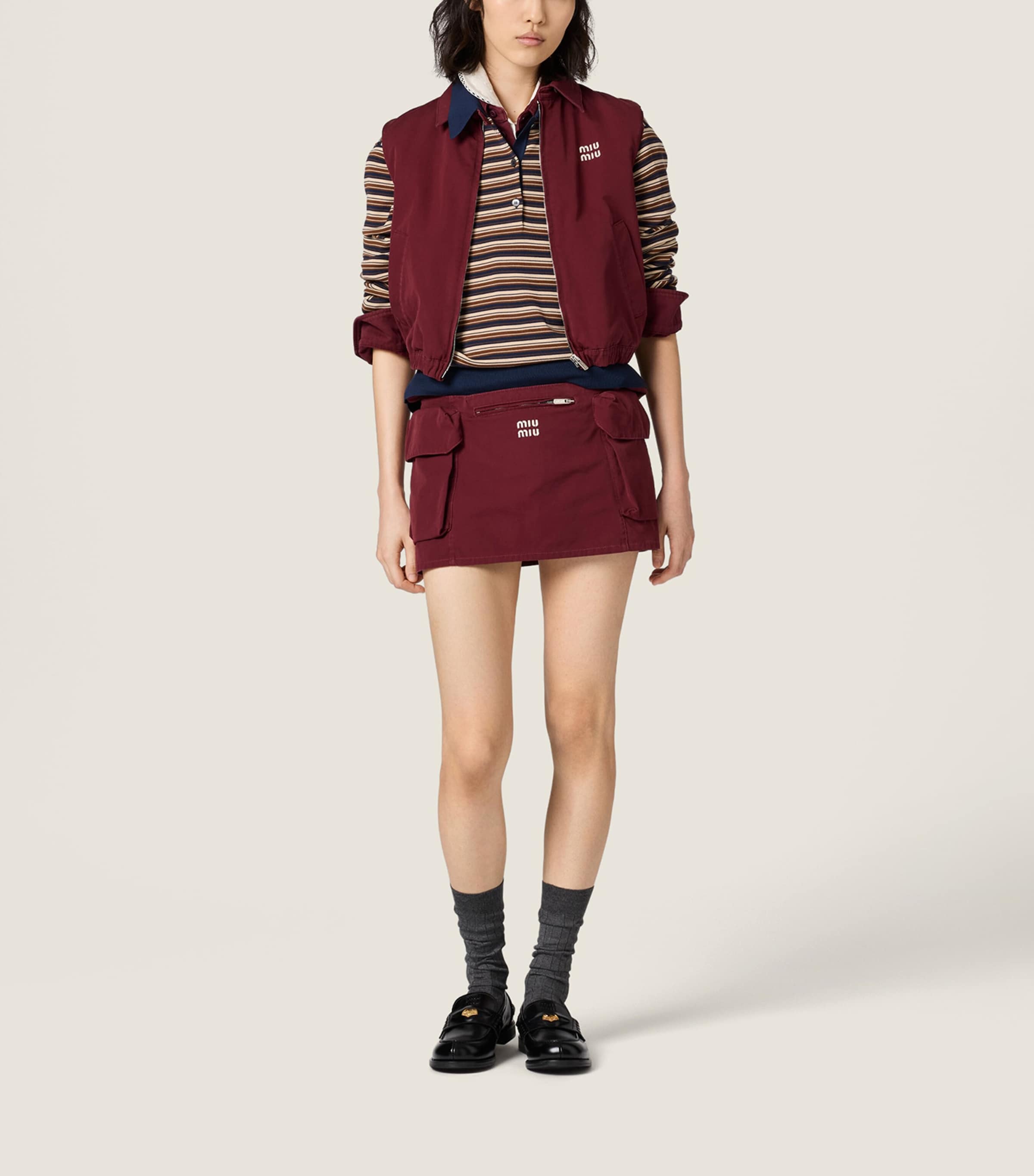Miu Miu Womens WASHED POPLIN VEST. Burgundy Image 2
