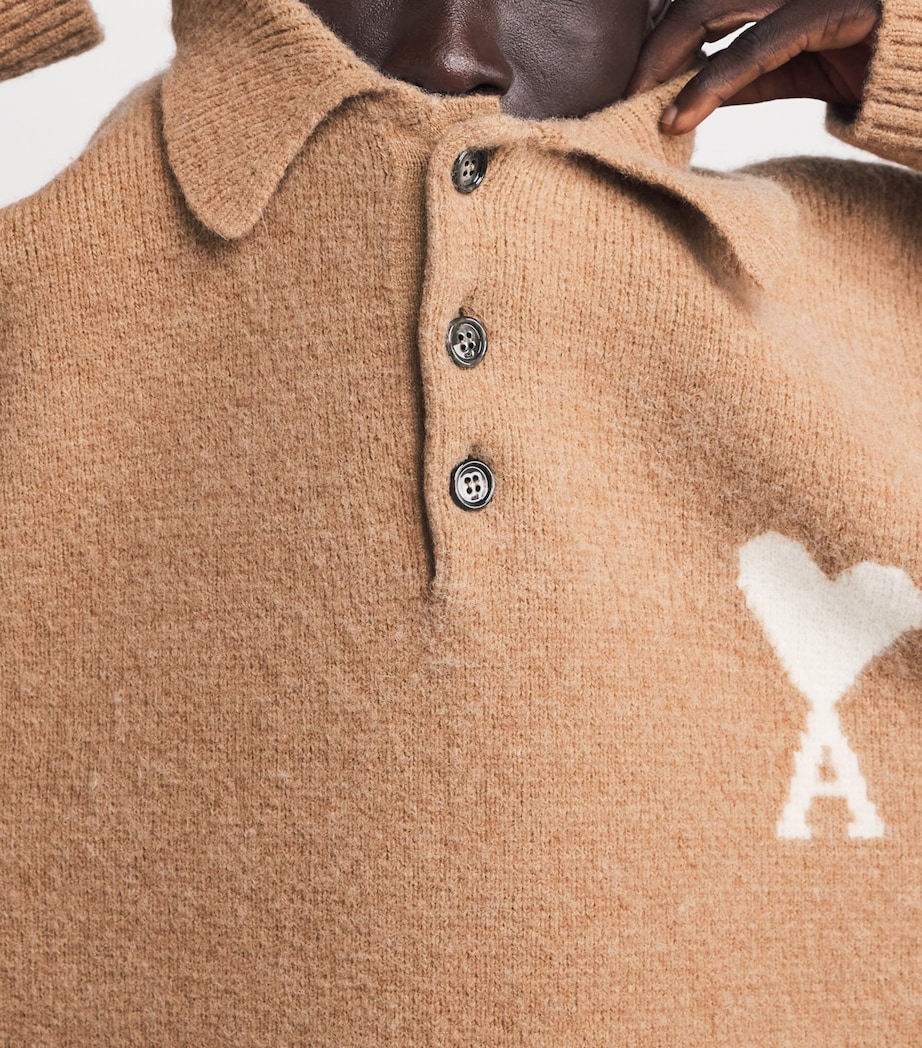 Alpaca-Blend Ami de Coeur Polo Sweater 287 - CAMEL/ECRU Image 6
