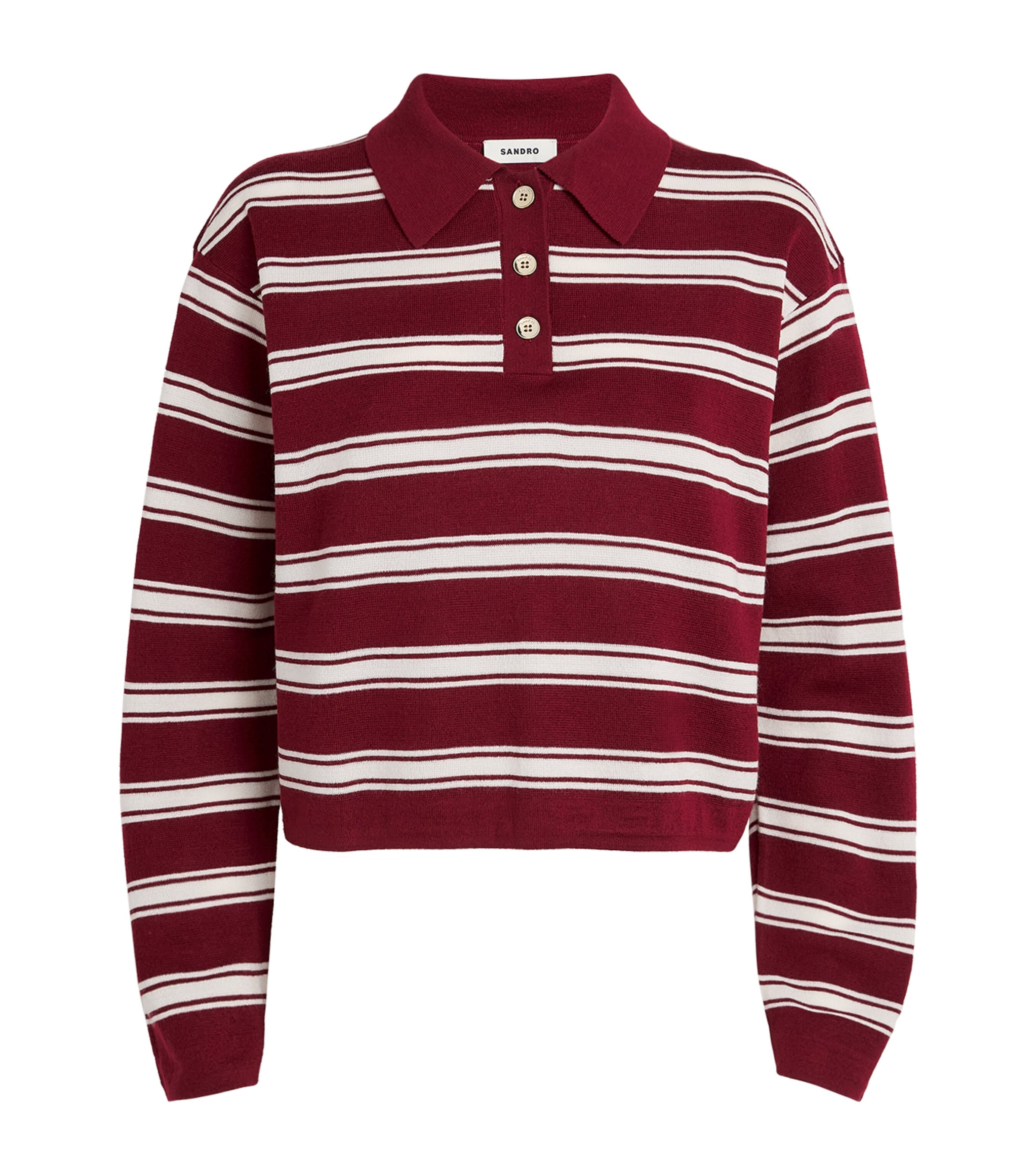 Sandro Womens Bordeaux Striped Polo-collar Wool-blend Jumper In Burgundy