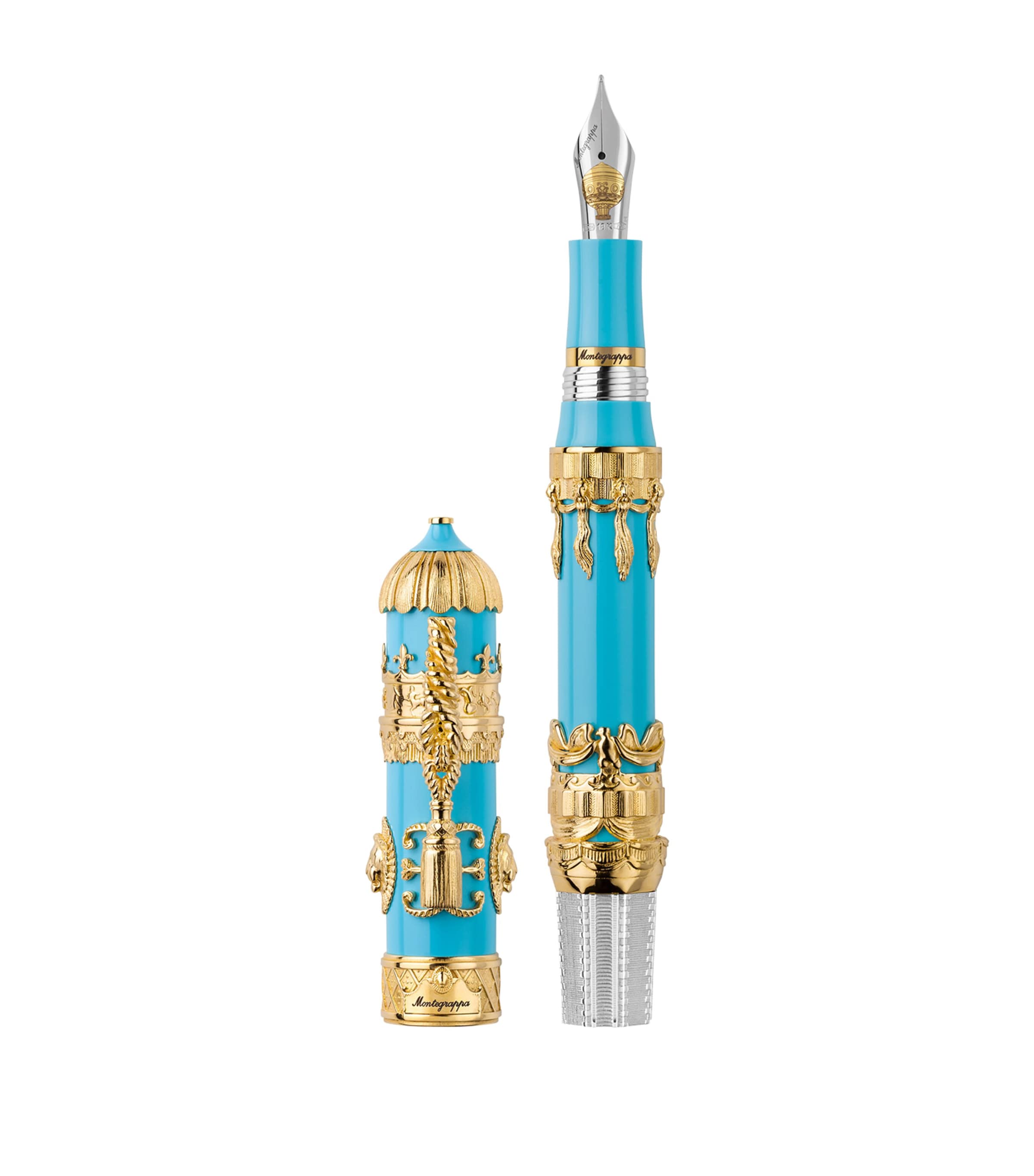 Montegrappa Resin And Yellow Gold Montgolfier Fountain Pen In Blue