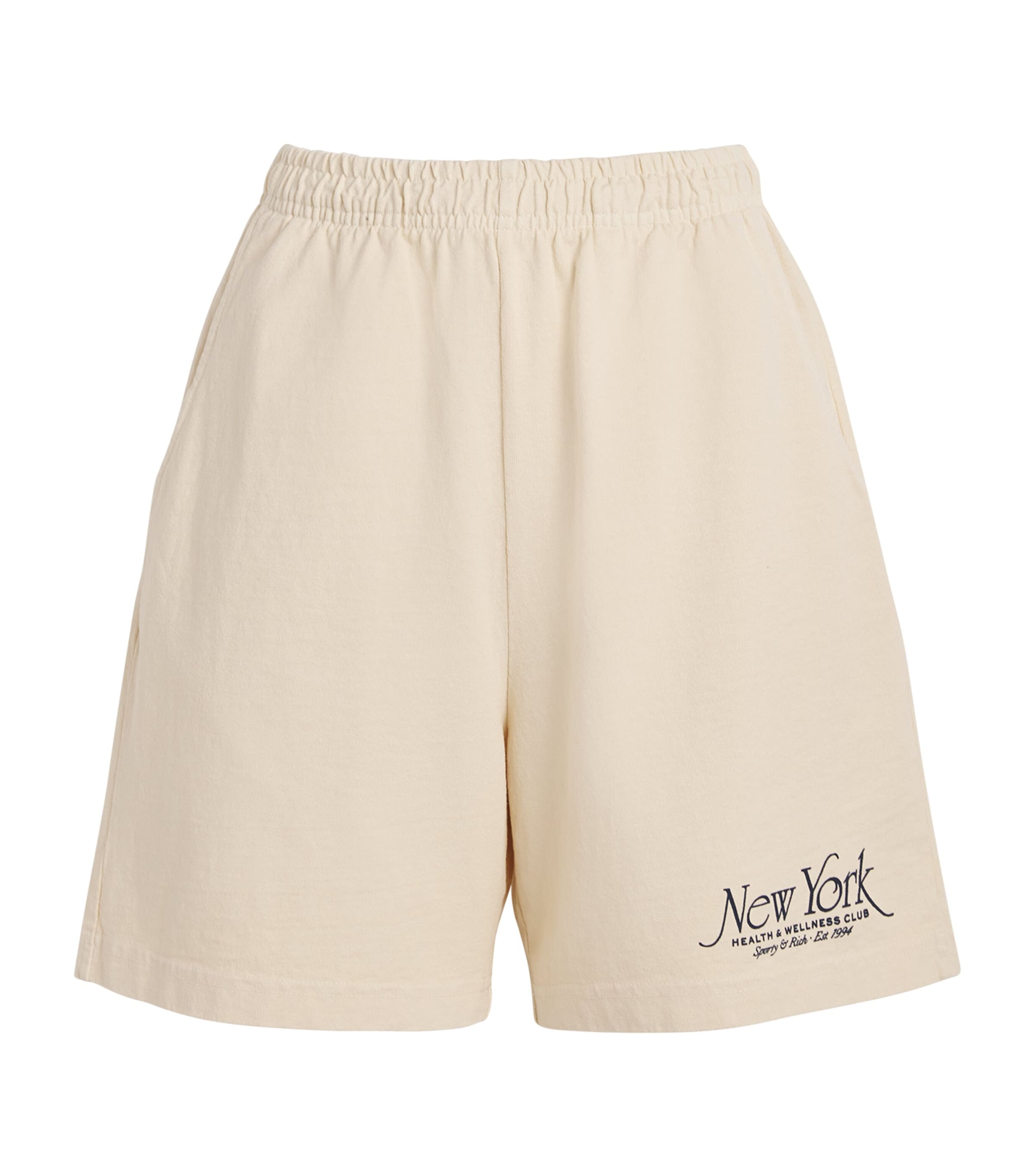 Shop Sporty And Rich Cotton Ny 94 Sweatshorts In Ivory