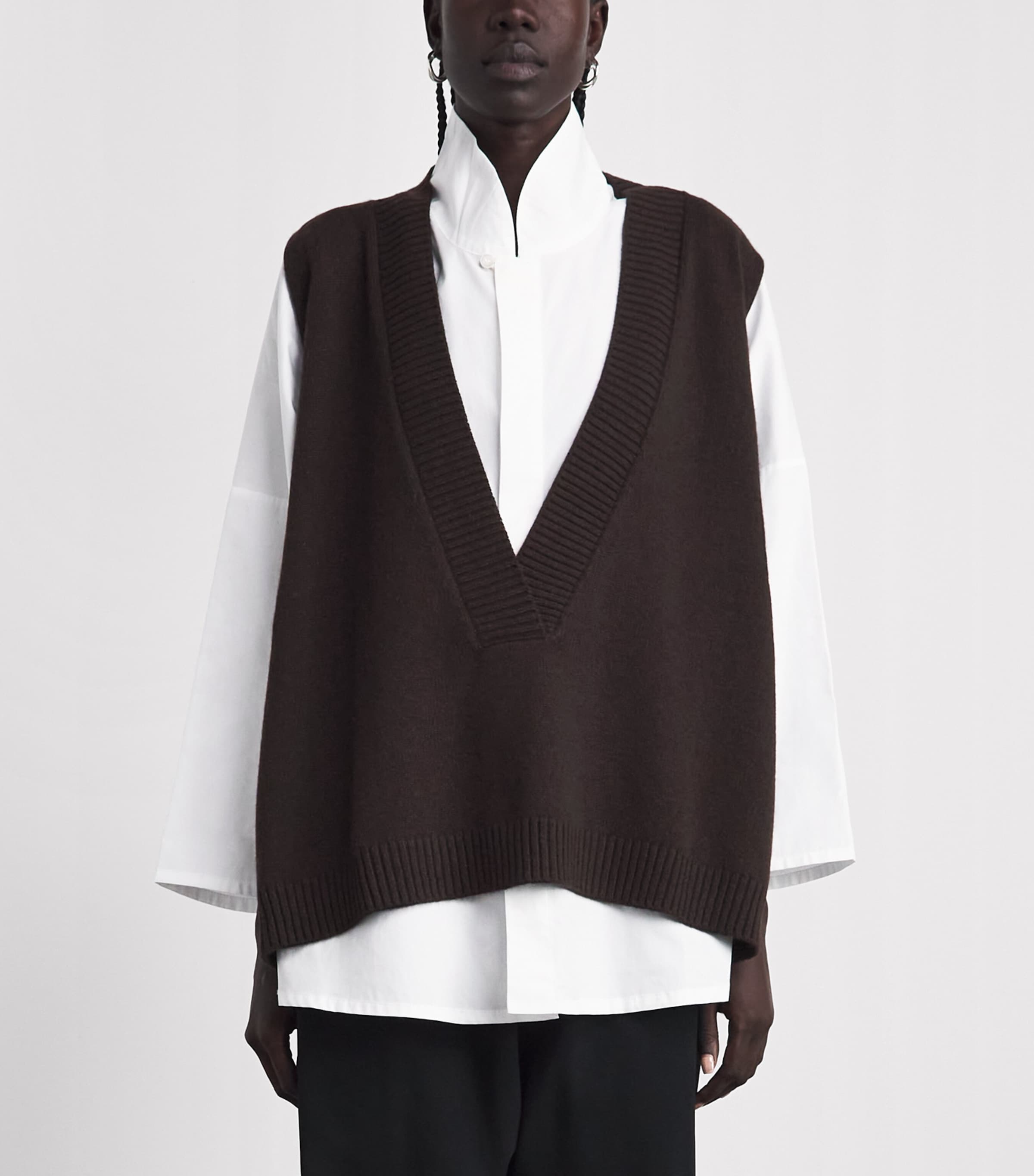 Eskandar Womens Cashmere Plunge-Neck Sweater Vest Cocoa Image 4
