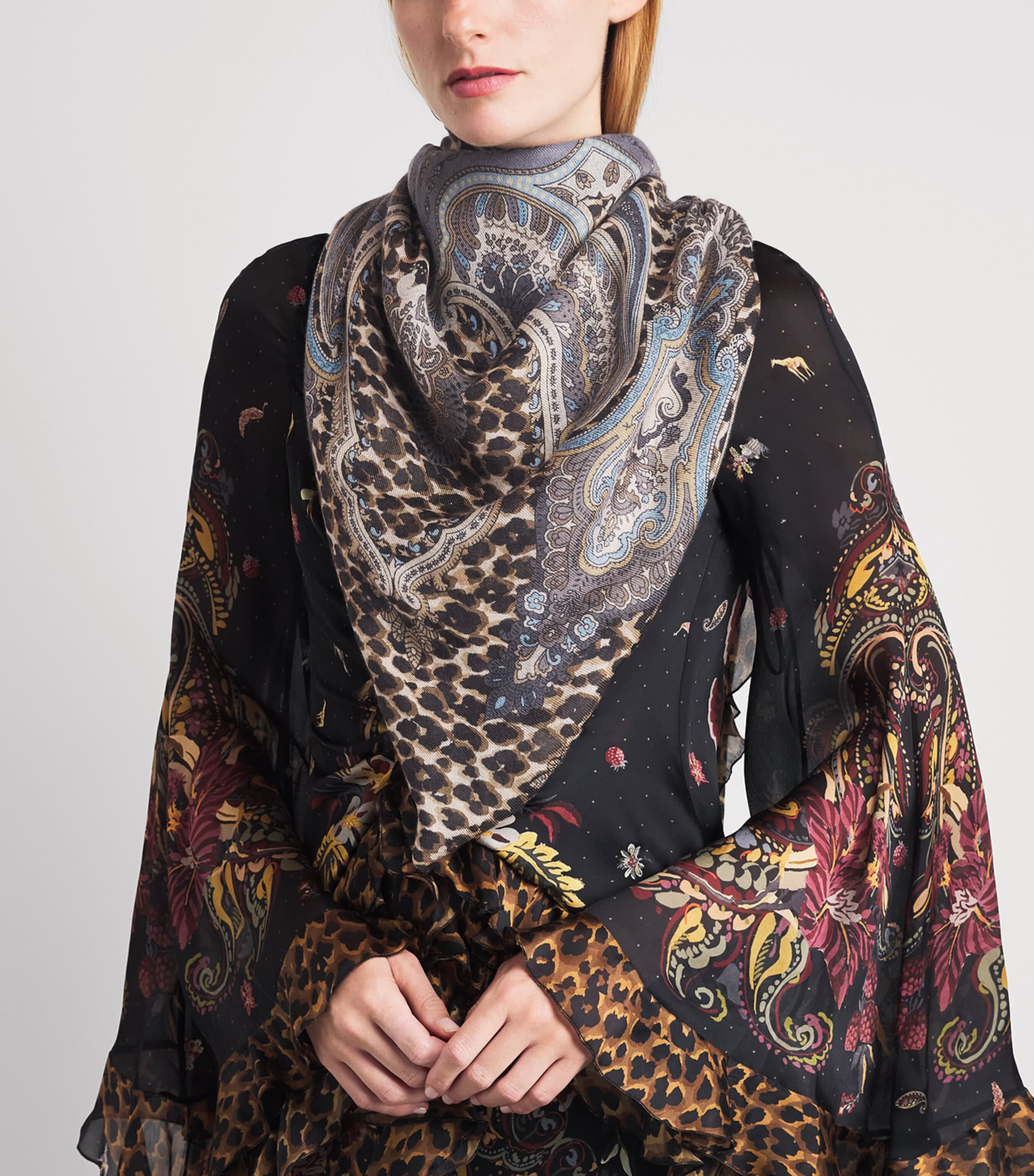 Etro Leopard Print Aida Shawl Print/beige Bs Image 3