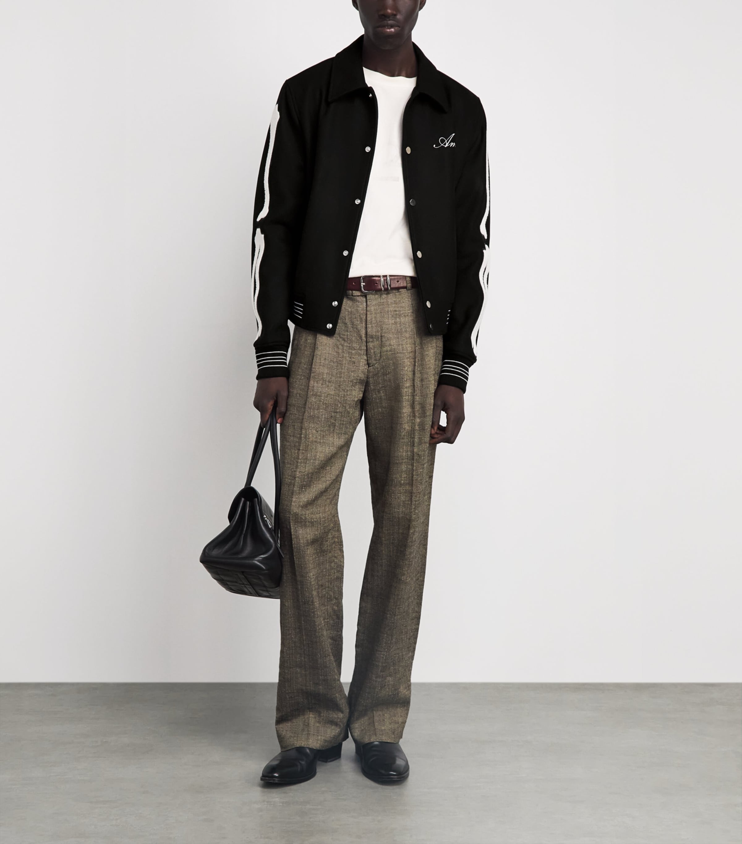 AMIRI Mens Wool Bones Varsity Jacket Black/white Image 2