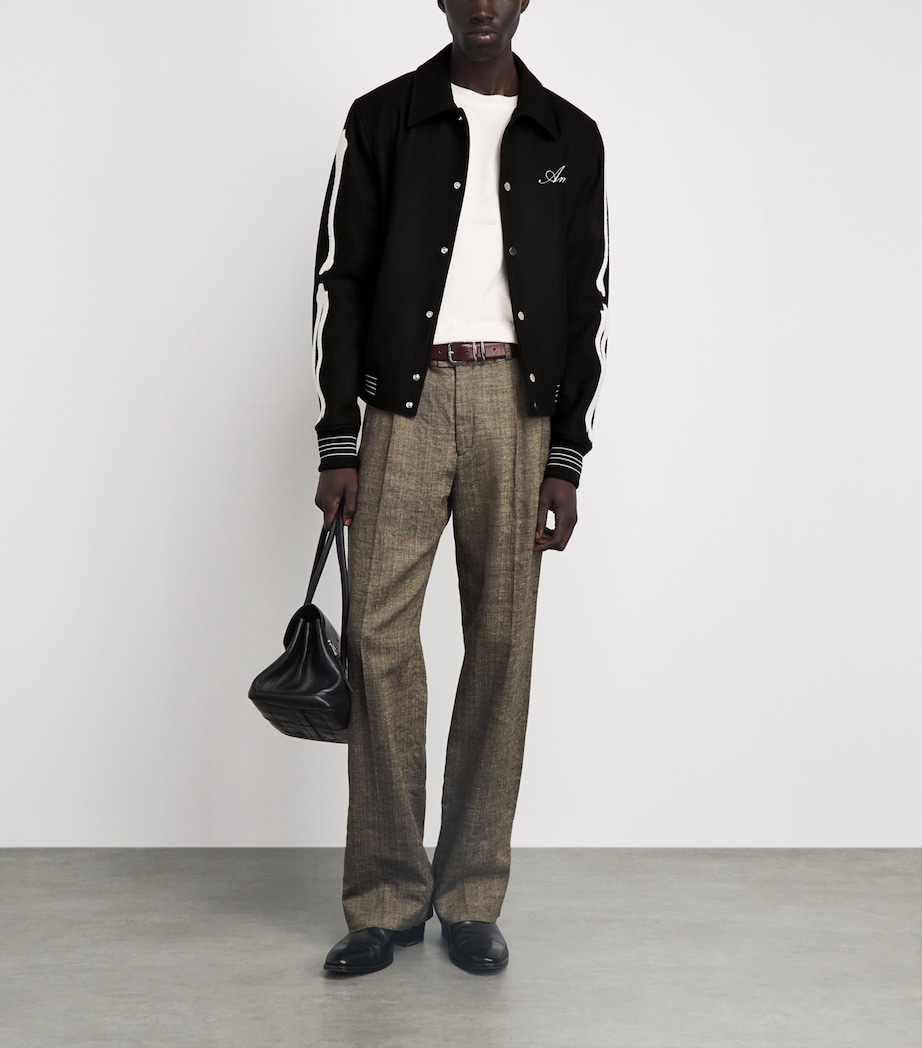 AMIRI Mens Wool Bones Varsity Jacket Black/white Image 2