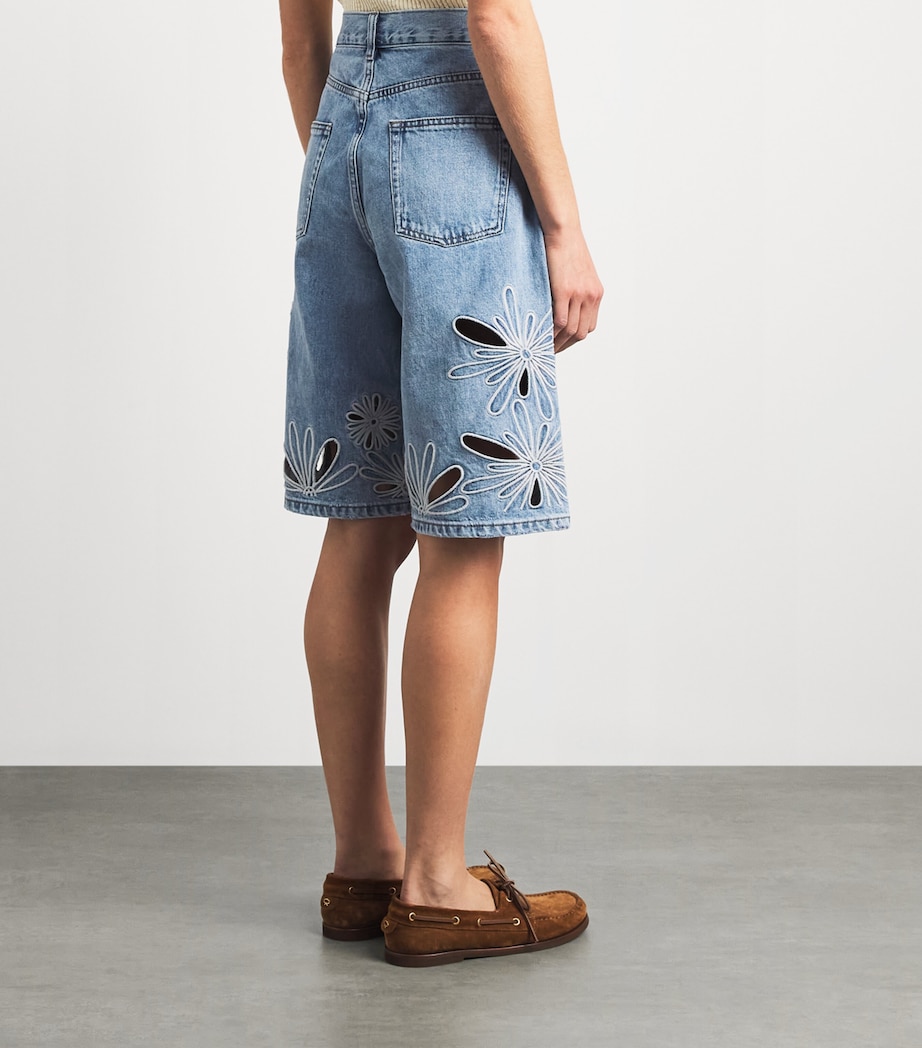 Sandro Paris Womens Open-Work Embroidered Denim Shorts Blue Jean Image 5