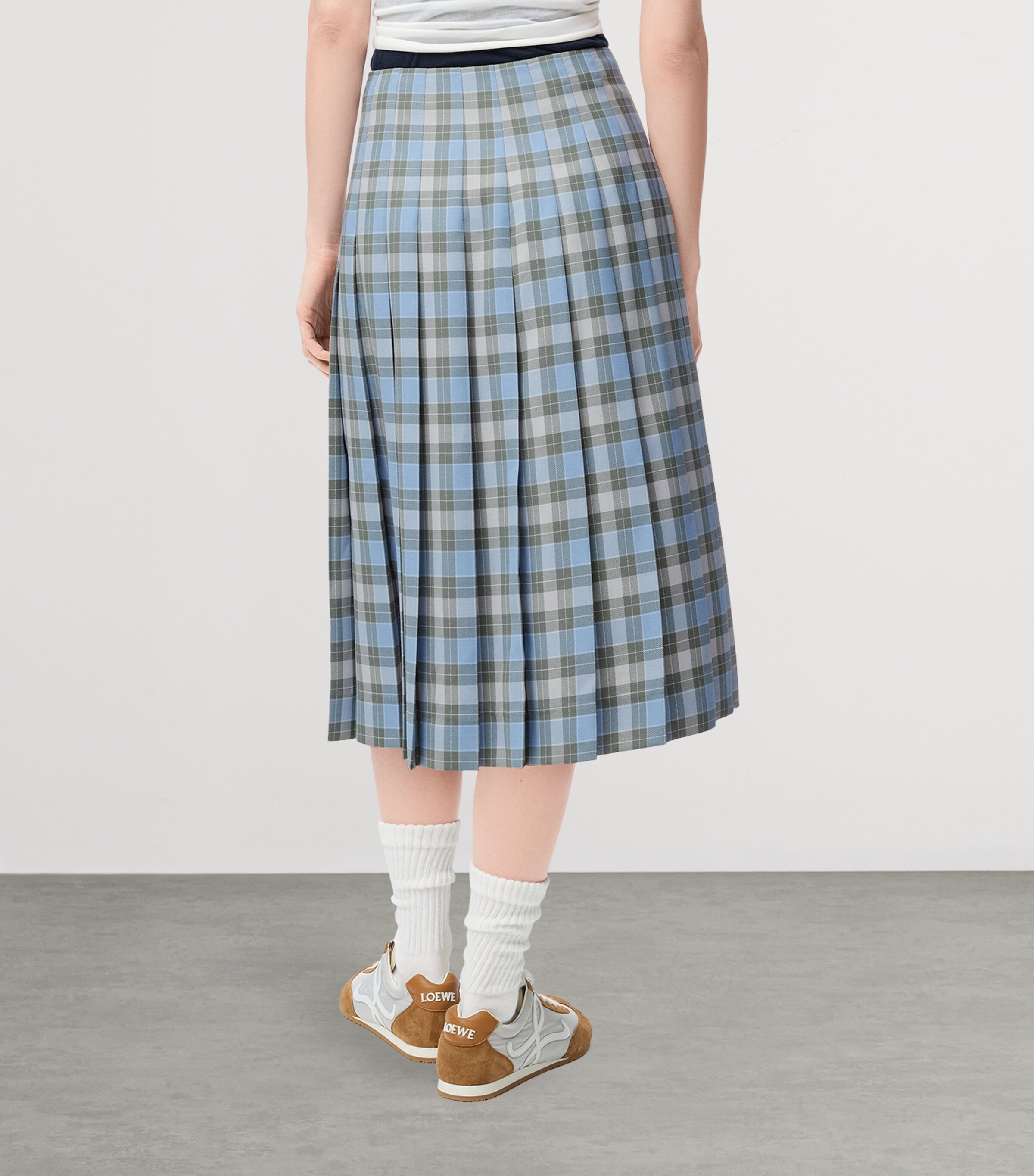 Check Pleated Midi Skirt LIGHT BLUE/WHITE Image 4