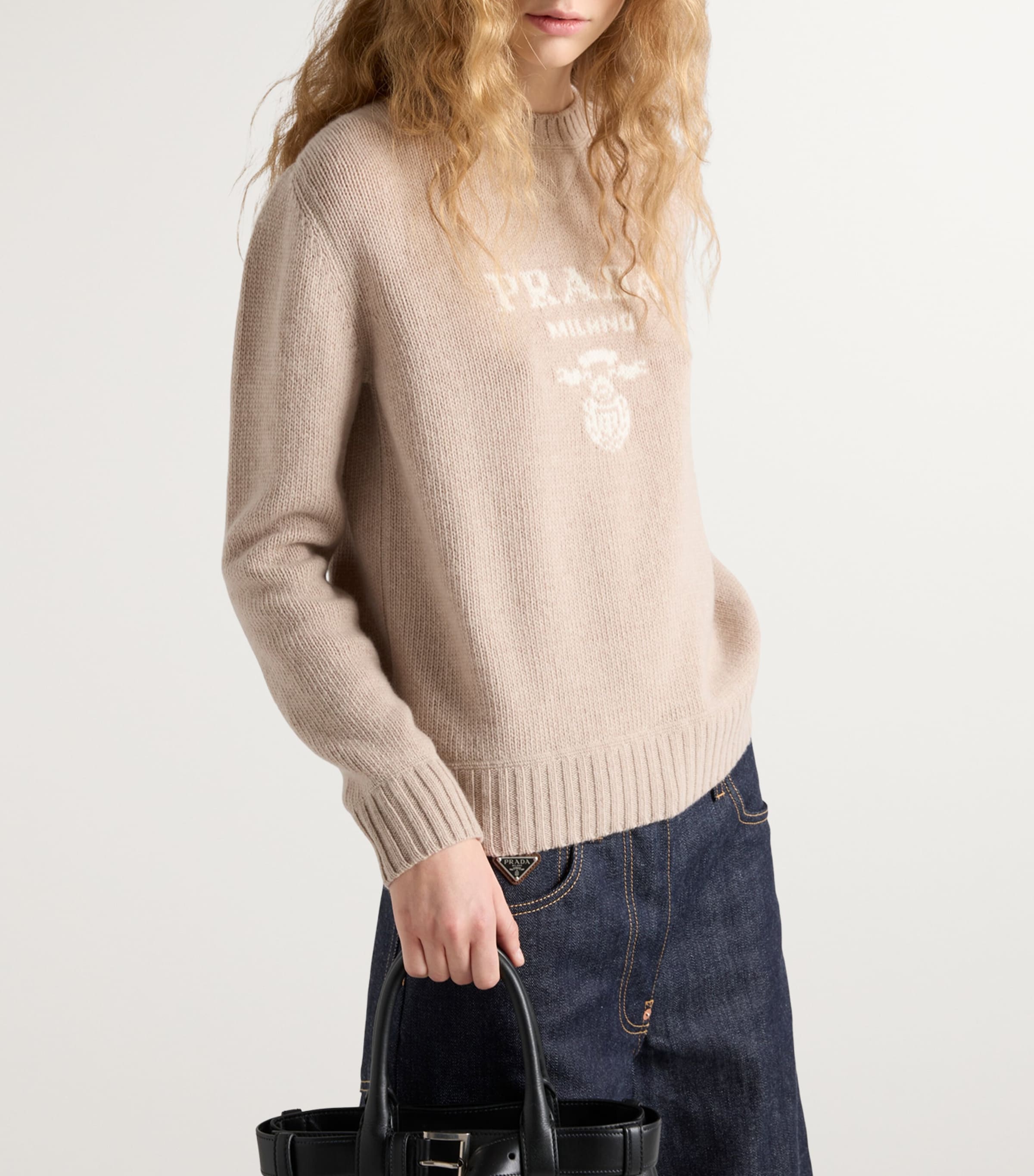 Prada Womens Wool-Cashmere Logo Sweater Image 3