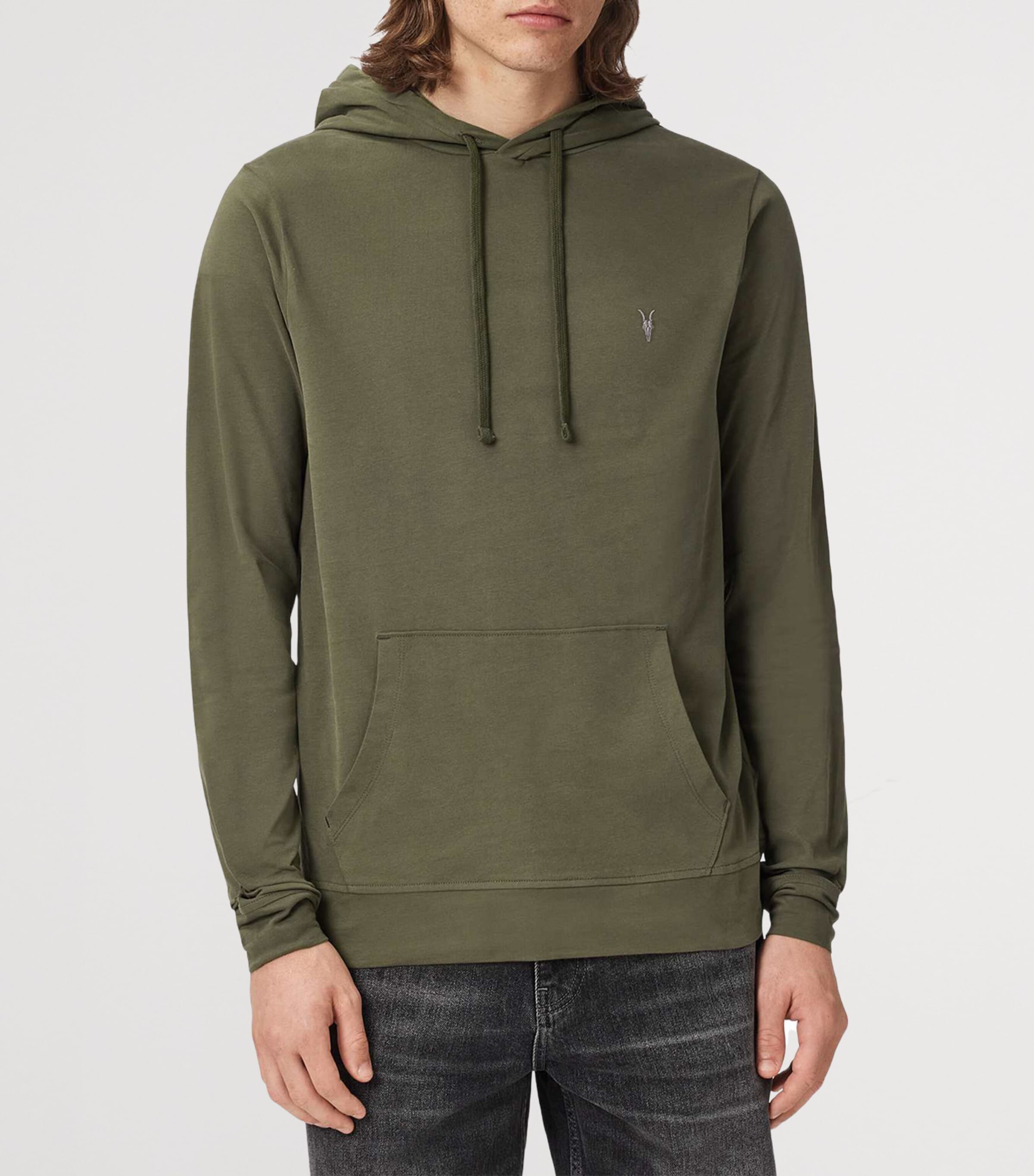 AllSaints Mens Brace Over-The-Head Hoodie Wild Green Image 3