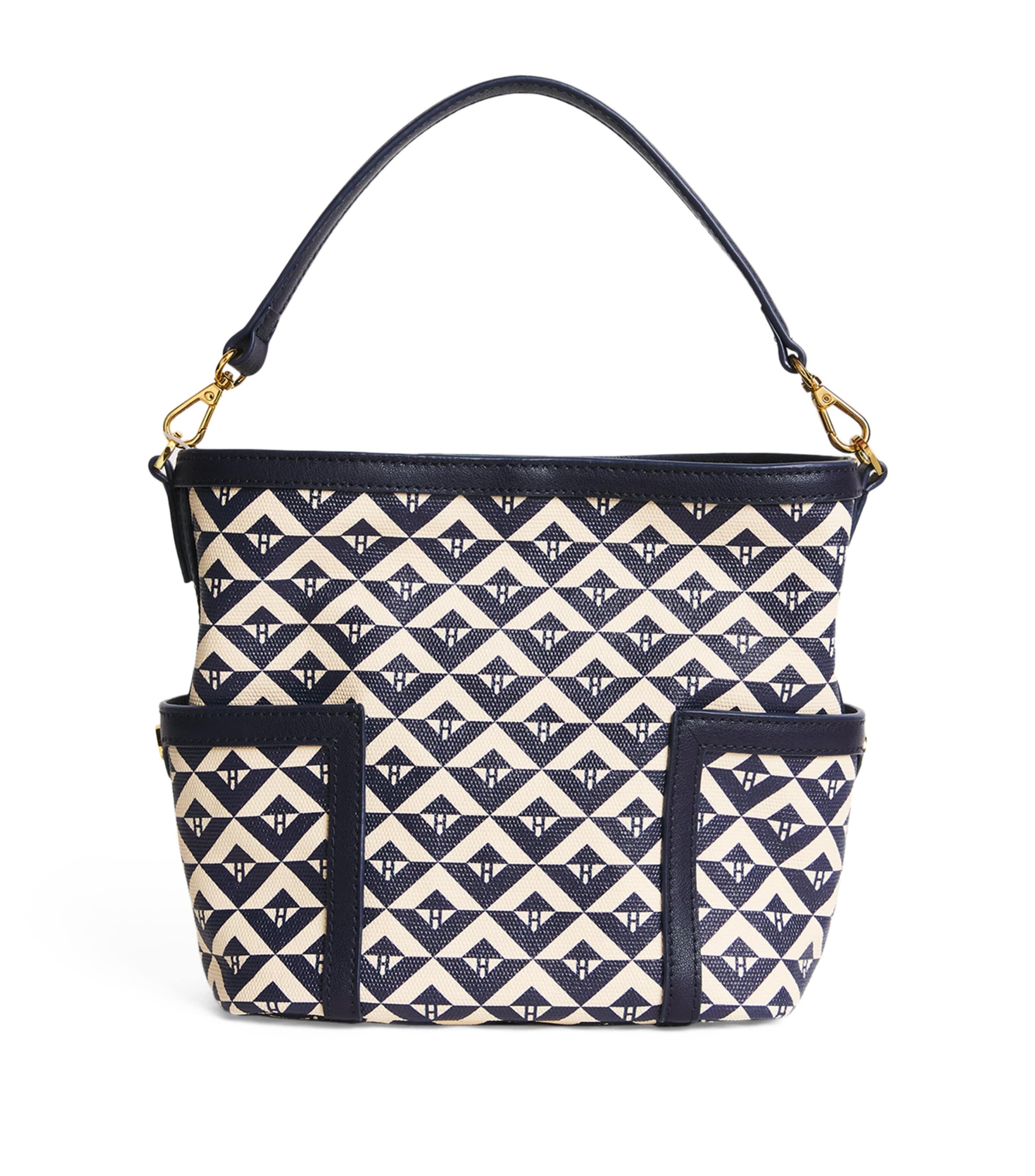 Coated Canvas Geometric Bucket Bag NAVY Image 1