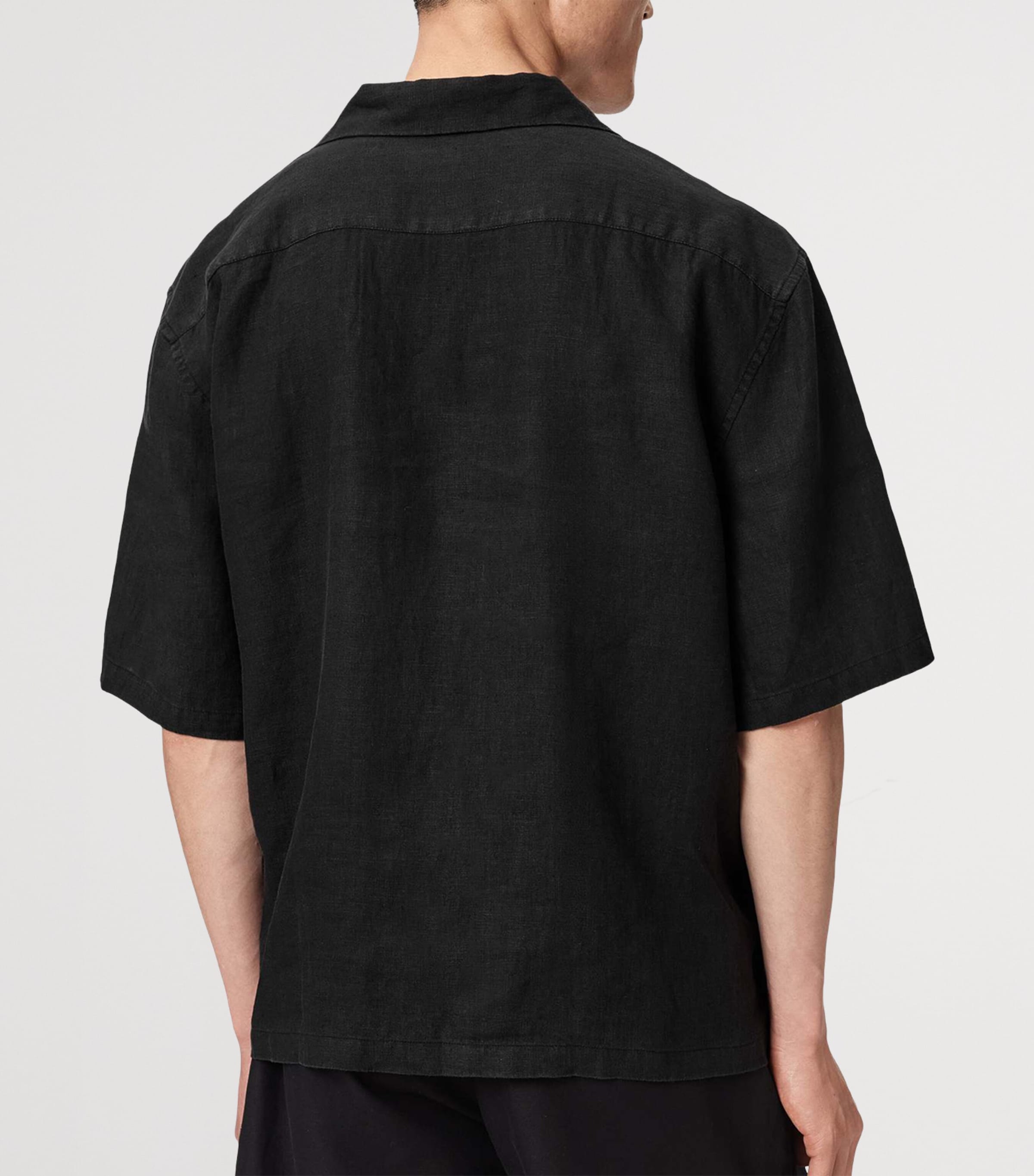 AllSaints Mens Linen Embroidered Avia Shirt Orca Black Image 4