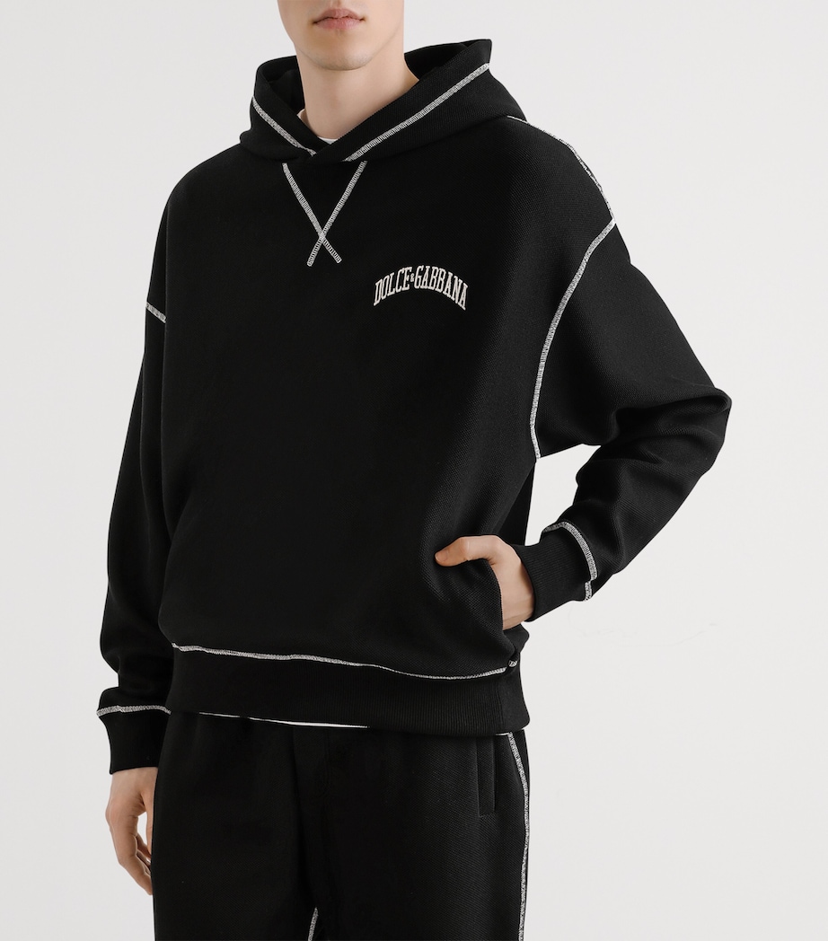 Contrast Stitch Logo Hoodie N0000-BLACK Image 3