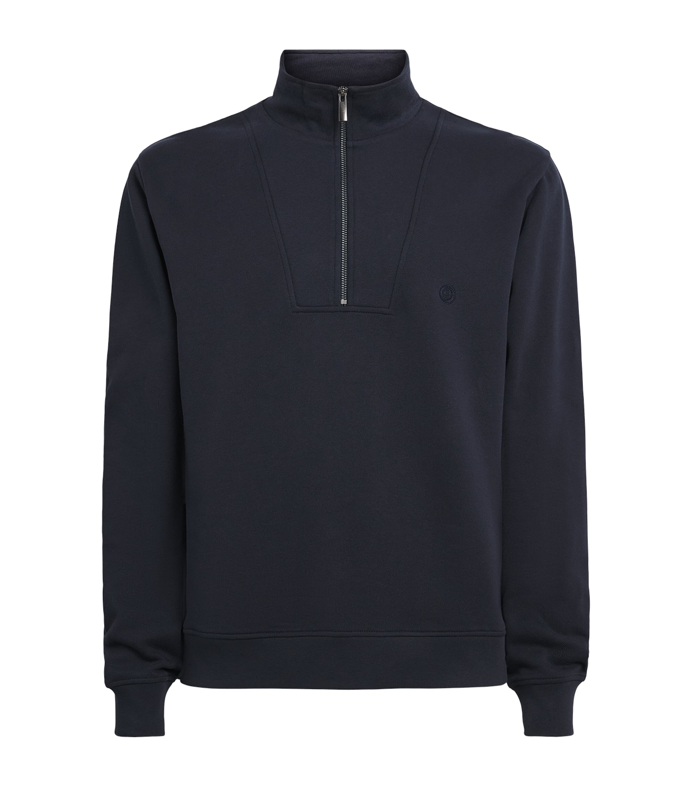Harrods Mens Cotton Jersey Quarter-Zip Sweatshirt Navy Image 1