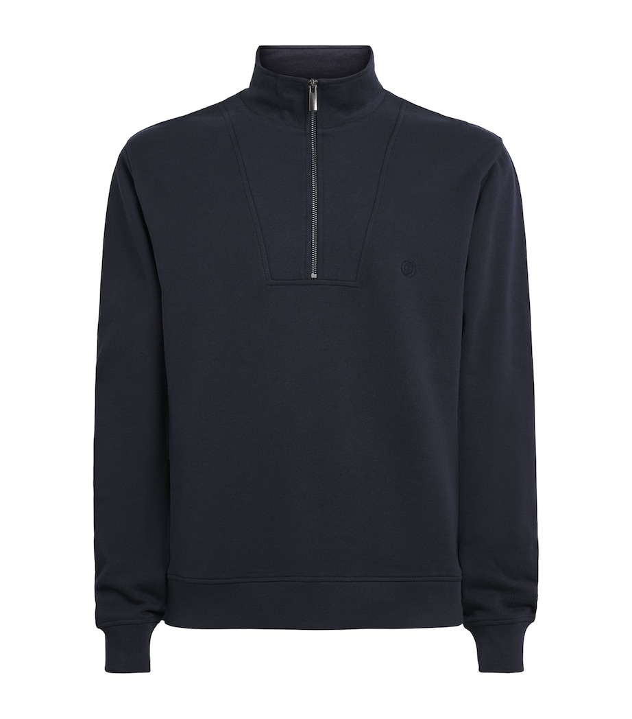 Harrods Mens Cotton Jersey Quarter-Zip Sweatshirt Navy Image 1