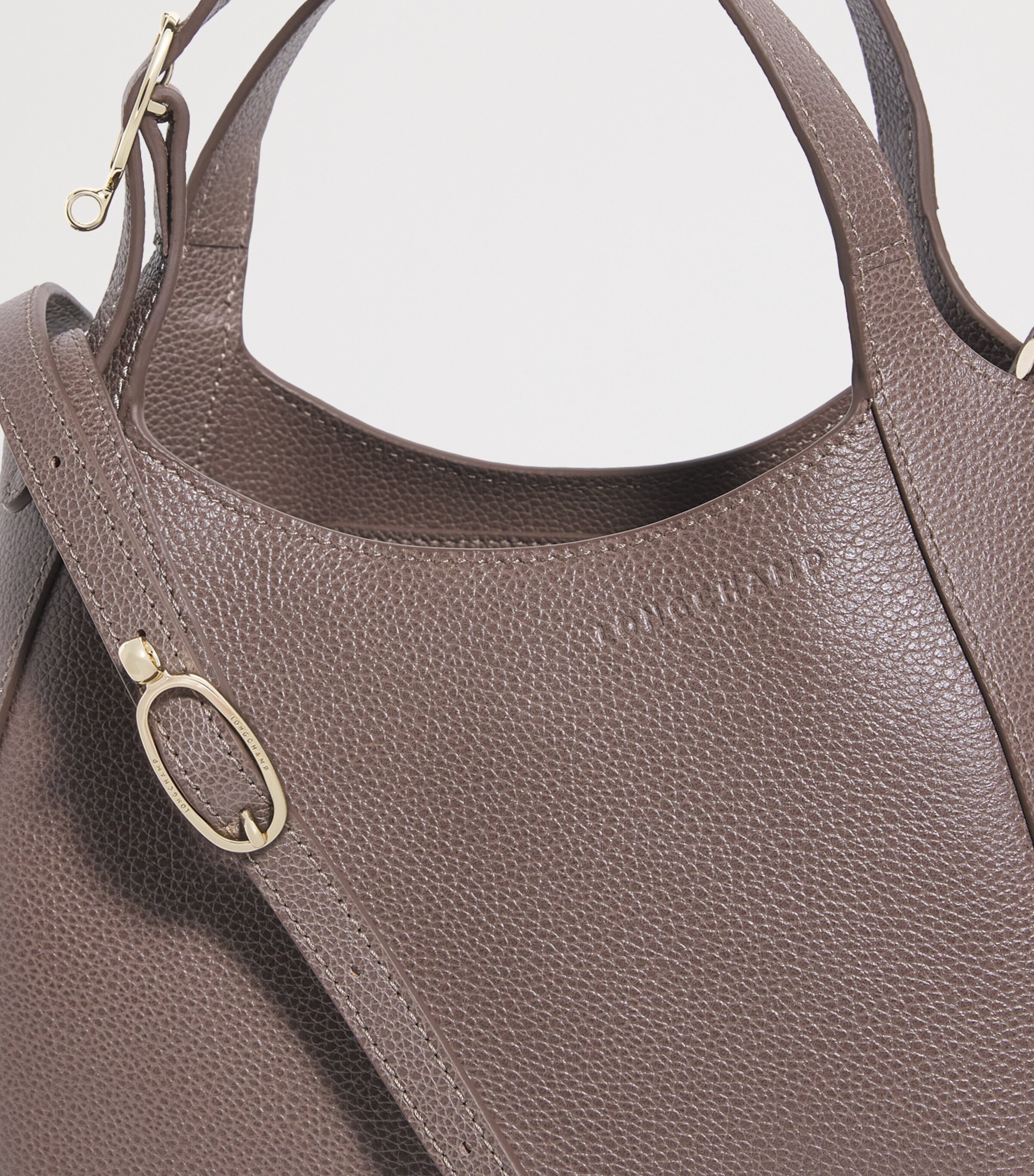 Longchamp Small Leather Le Foulonné Top-Handle Bag Taupe Image 6