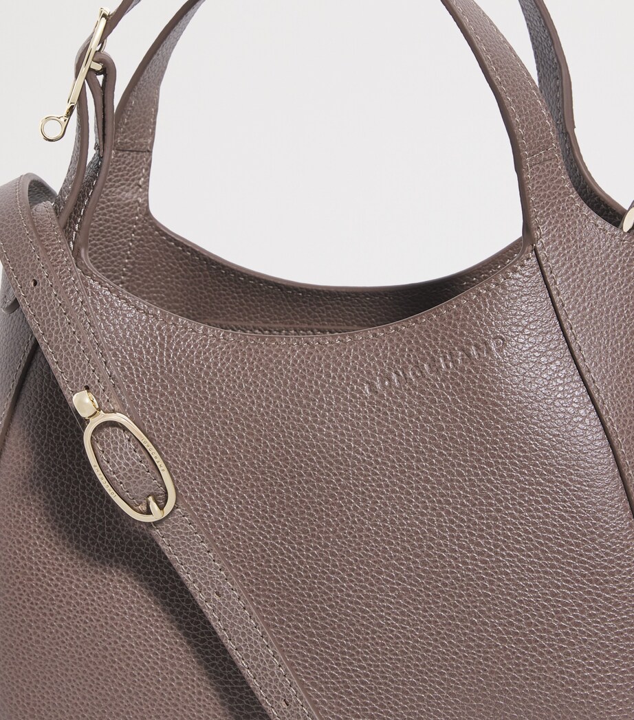 Longchamp Small Leather Le Foulonné Top-Handle Bag Taupe Image 6