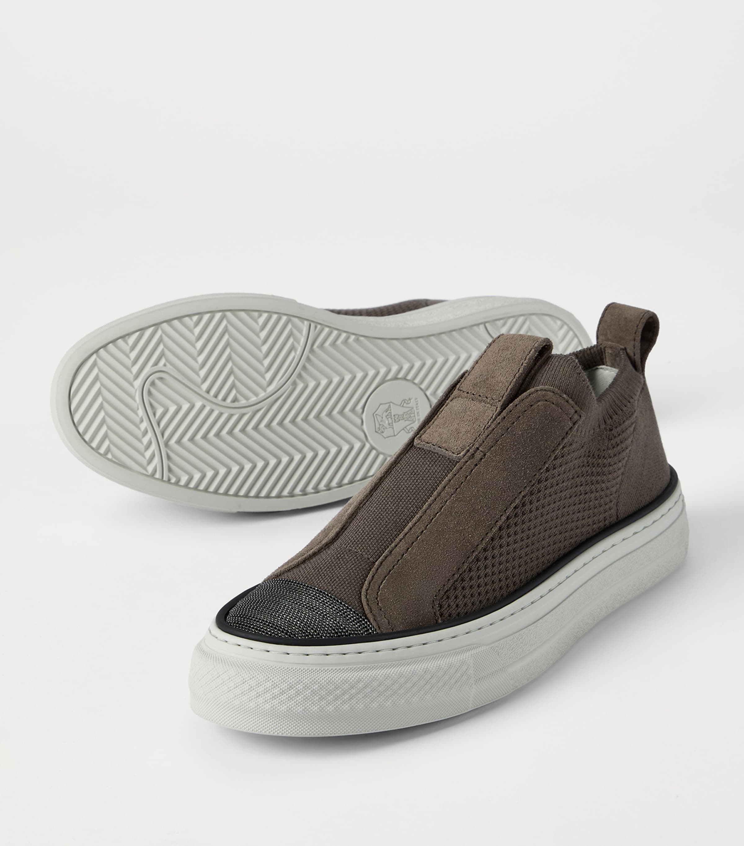 Brunello Cucinelli Knitted Suede-Trim Sneakers Image 2