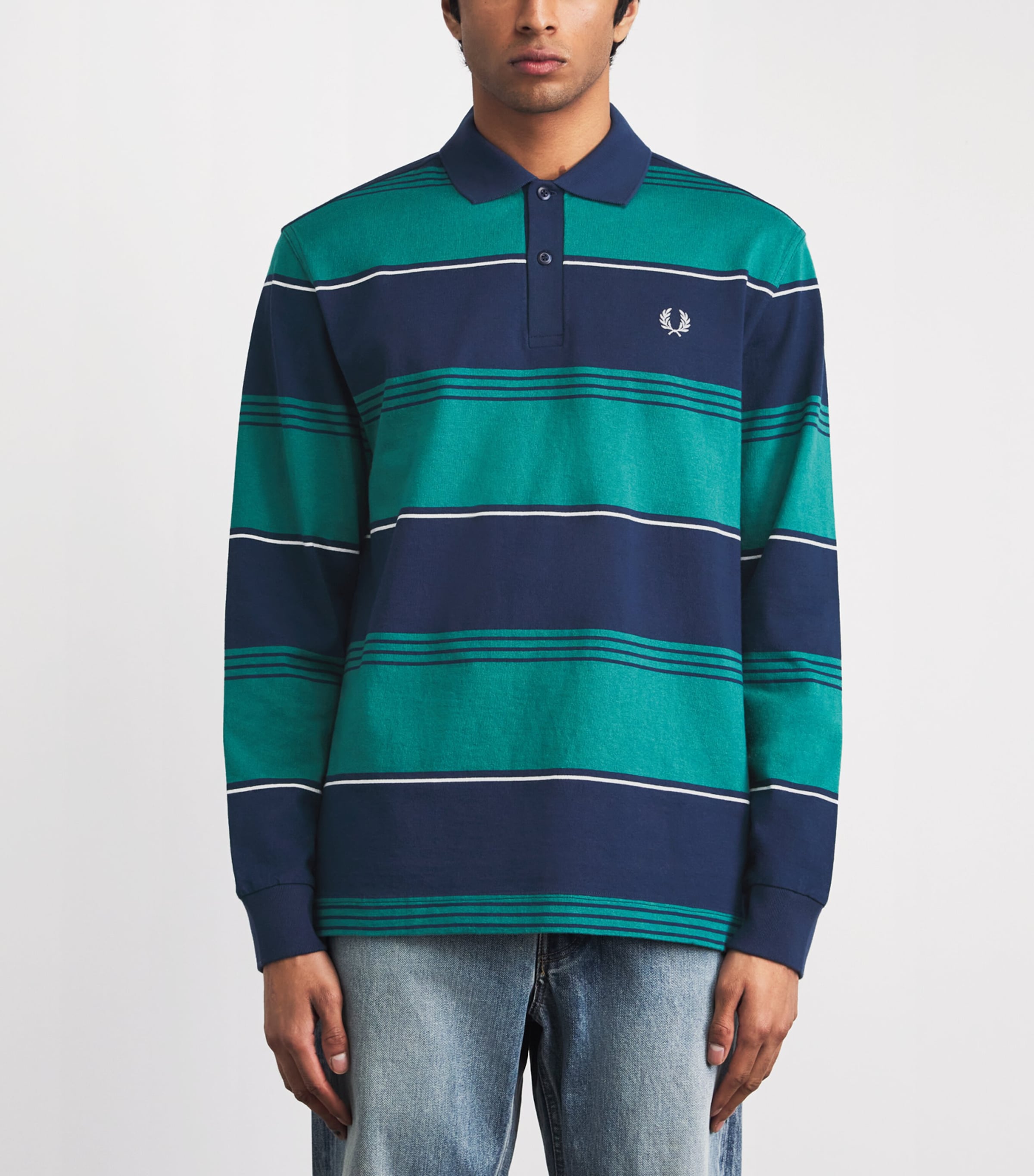 Fred Perry Mens Cotton Heavyweight Stripe Polo Shirt Tennis Blue Image 4