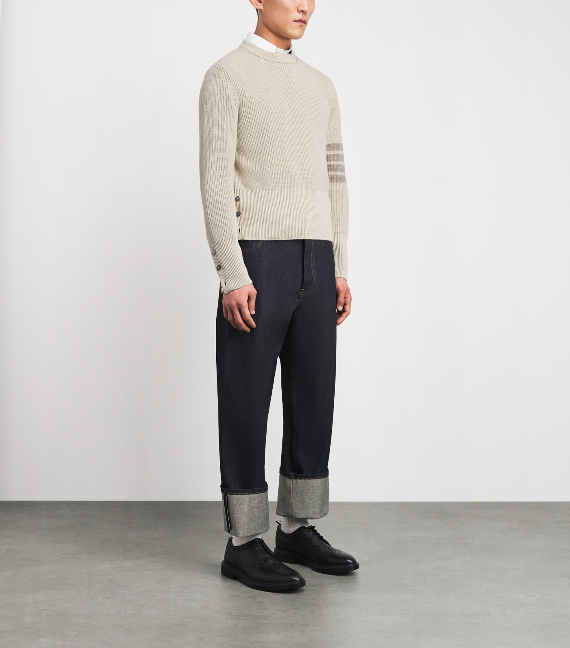 Thom Browne Mens Cotton 4-Bar Sweater Beige Image 2
