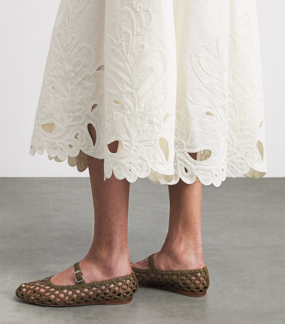 Cinq A Sept Womens Cotton Poplin Paisley Bloom Espe Midi Skirt Cream/white Image 3