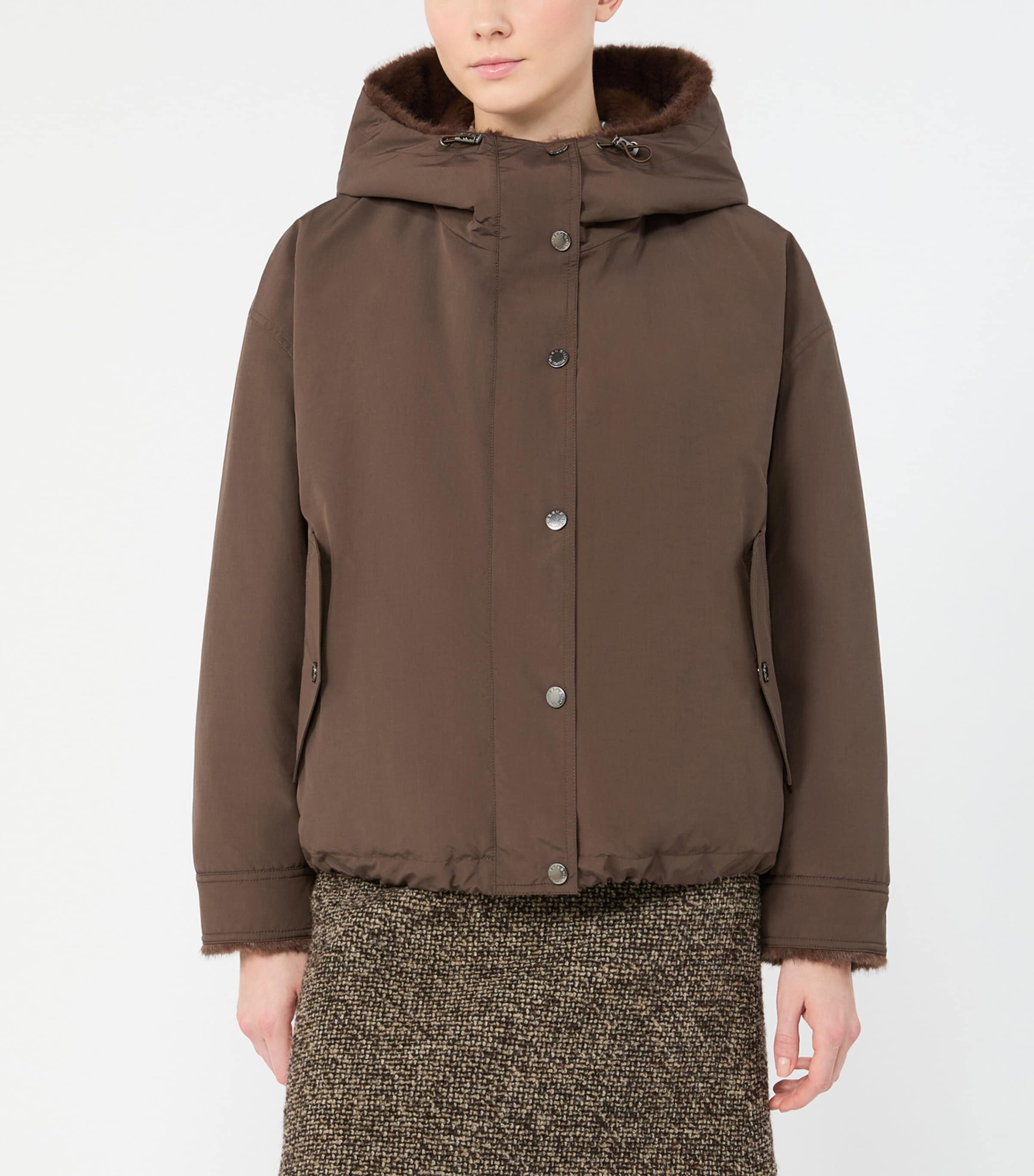 Weekend Max Mara Womens Faux-Fur-Lined Reversible Raincoat Brown Image 3