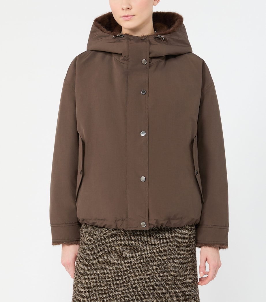 Weekend Max Mara Womens Faux-Fur-Lined Reversible Raincoat Brown Image 3