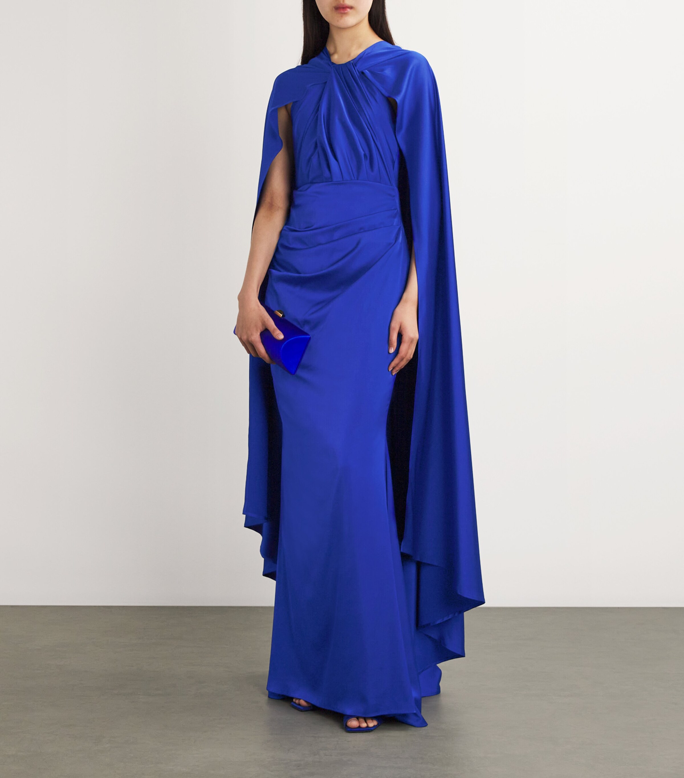 Talbot Runhof Blue Cape-Detail Halder Gown | Harrods US