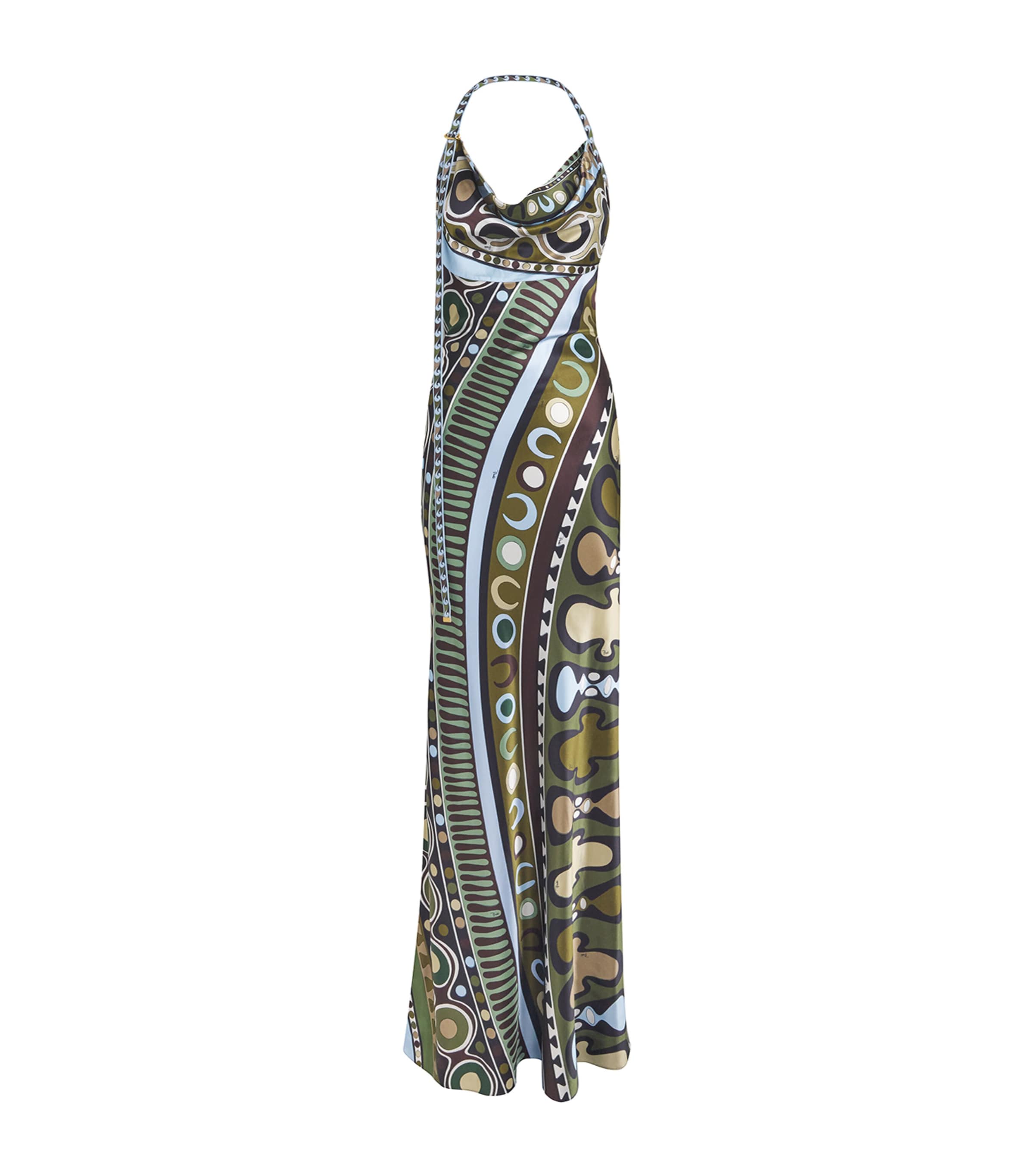 PUCCI Womens Satin Soleil Maxi Dress Khaki Image 1