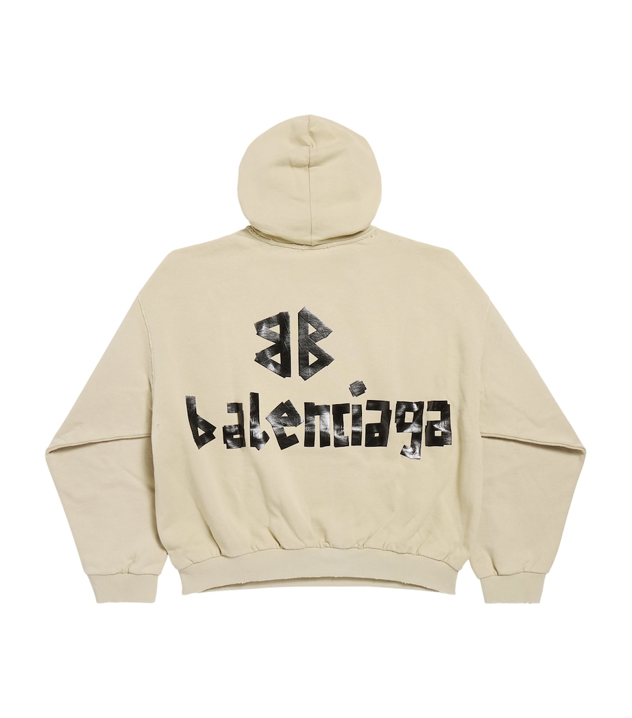 Cotton Distressed Tape Logo Hoodie 9501 Image 3
