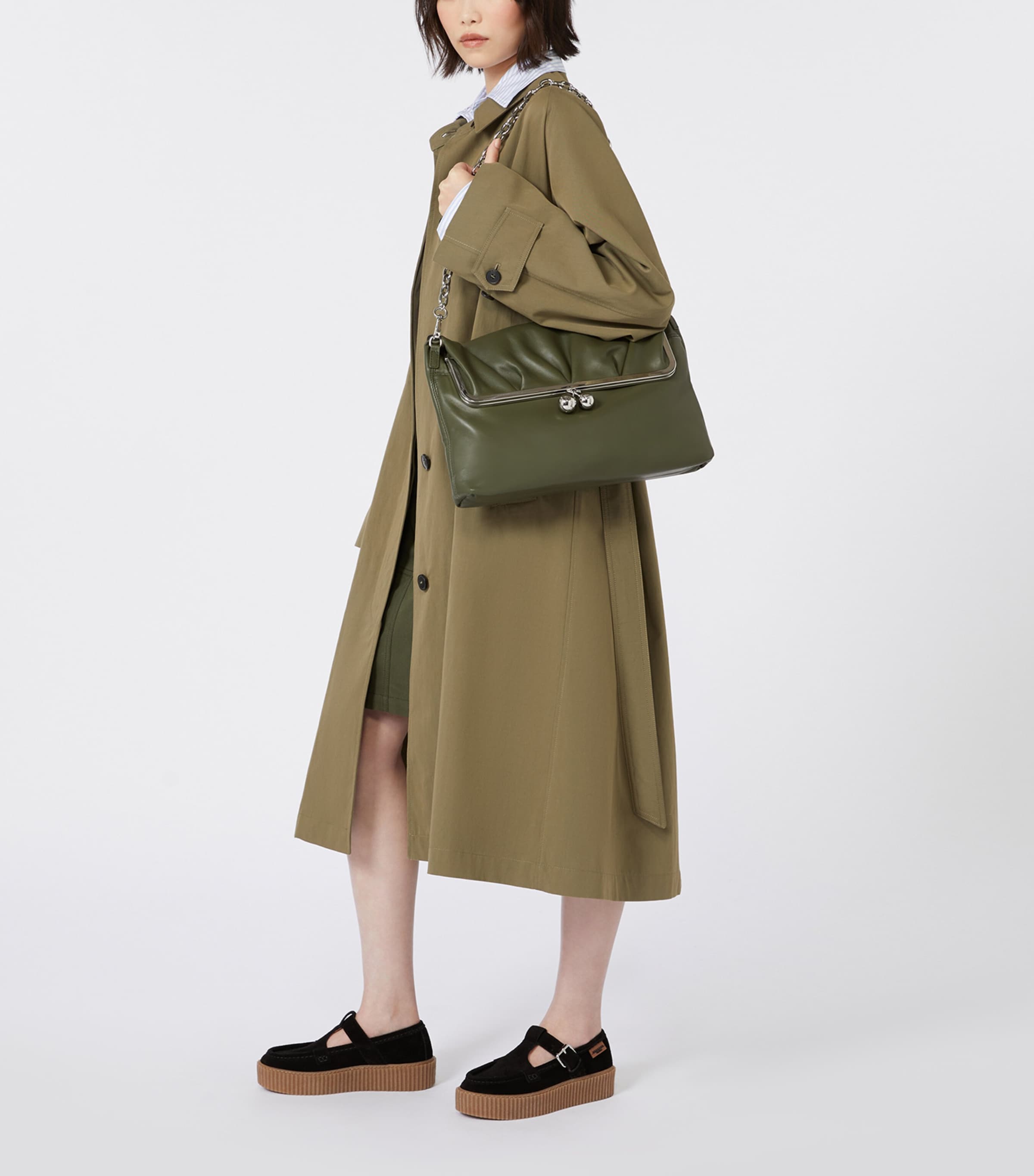 Weekend Max Mara Large Leather Pasticcino Shoulder Bag Dark Green Image 2
