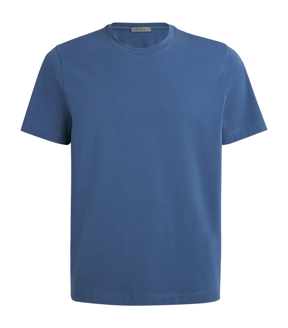 Corneliani Mens Stretch-Cotton T-Shirt Drk Ceruole Blue Image 1