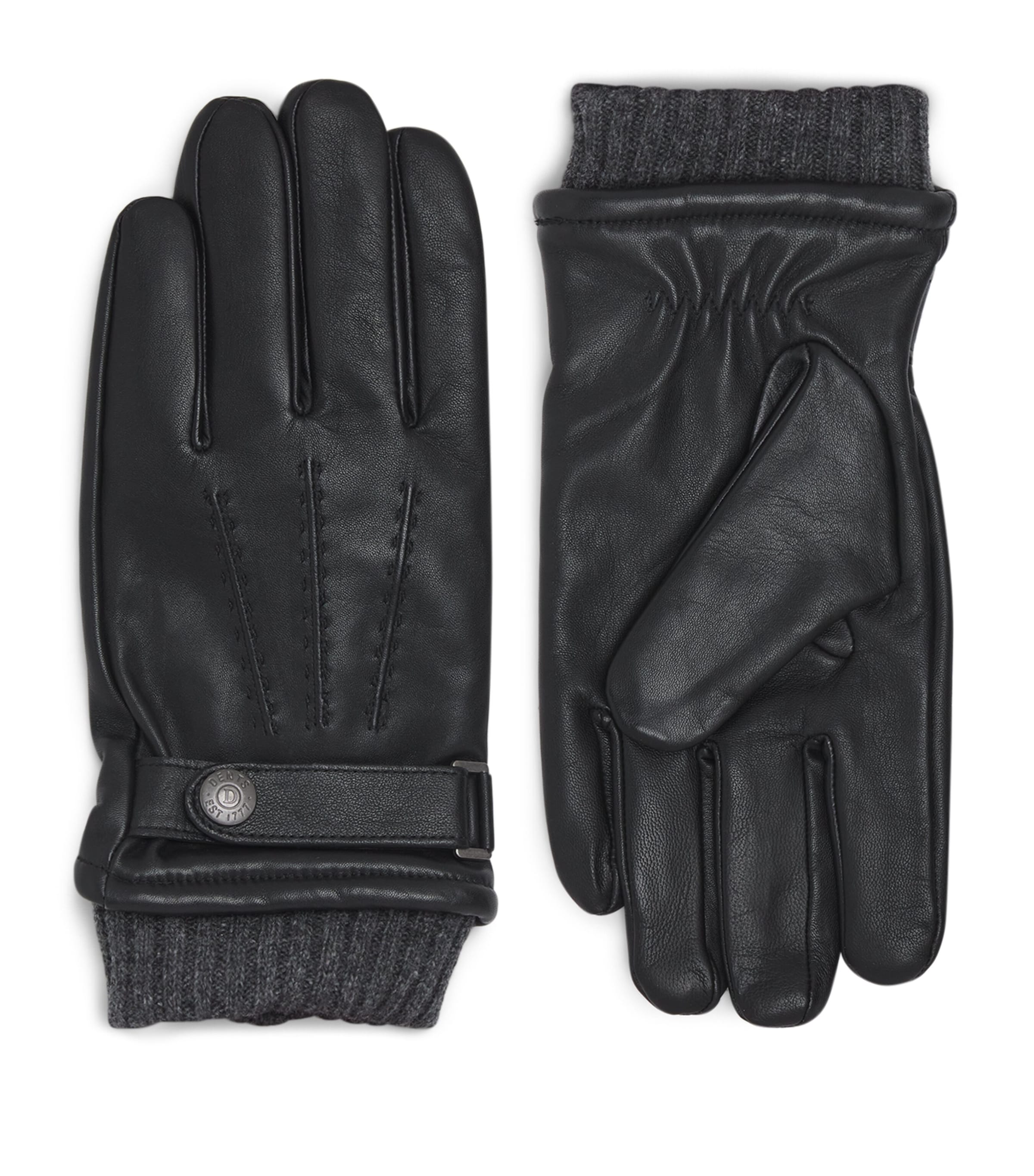 Shop Dents Leather Knitted-cuff Gloves In Black