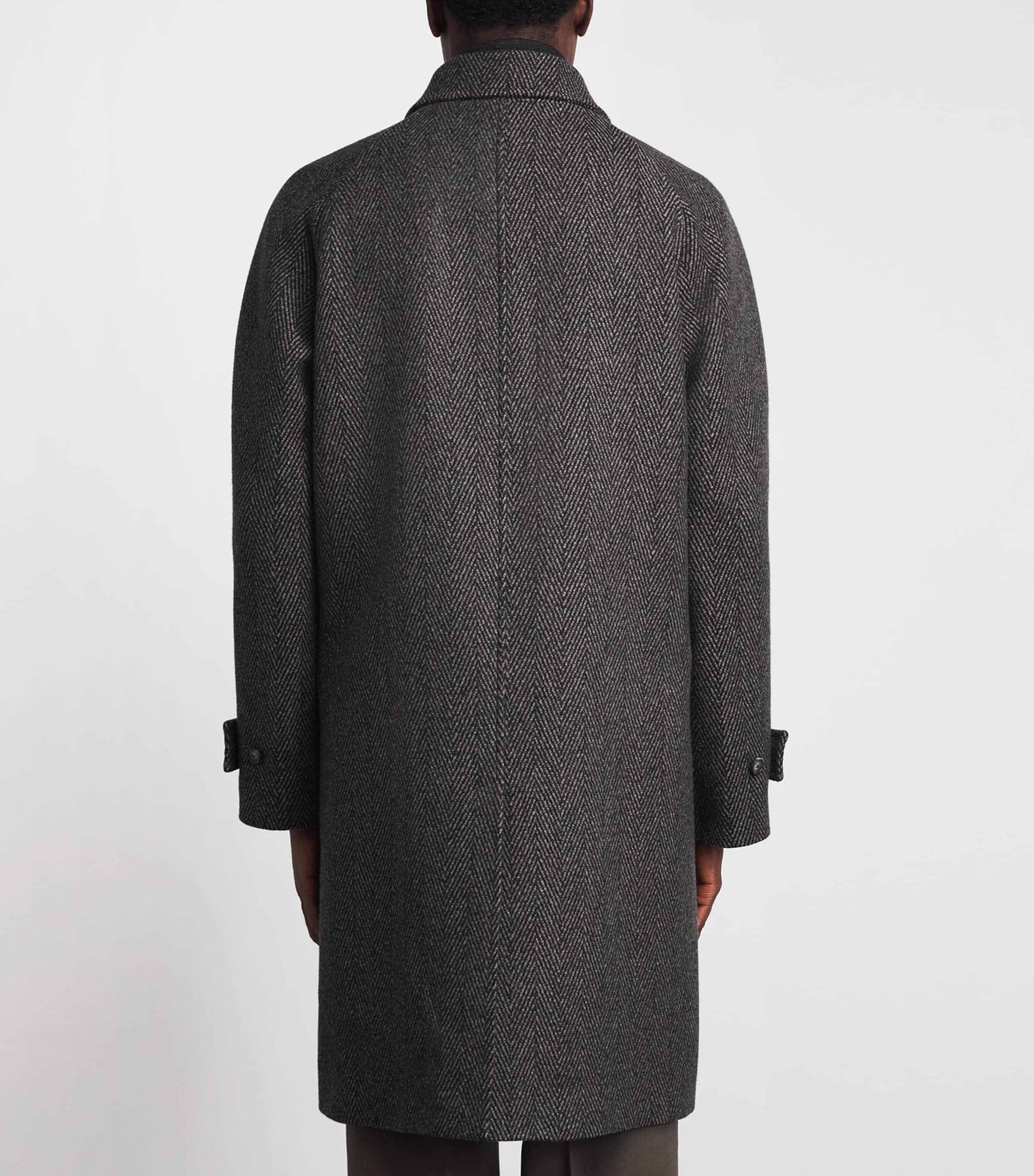 Eton Mens Wool Herringbone Raglan Coat Dark Brown Image 5