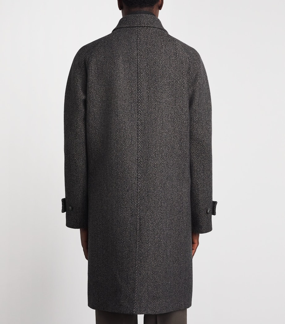 Eton Mens Wool Herringbone Raglan Coat Dark Brown Image 5